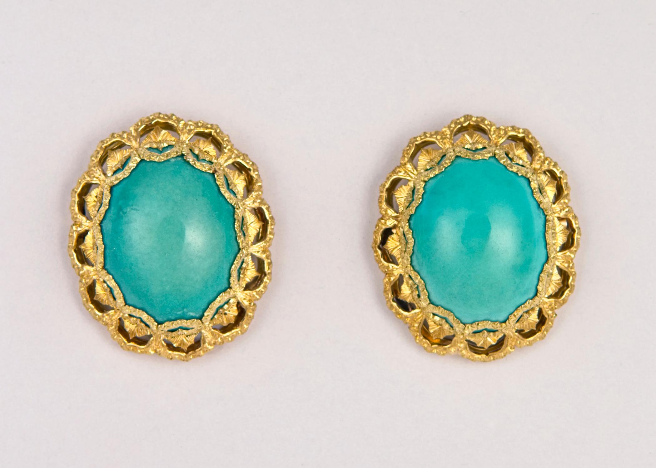 Contemporary Buccellati Turquoise and Gold Earrings