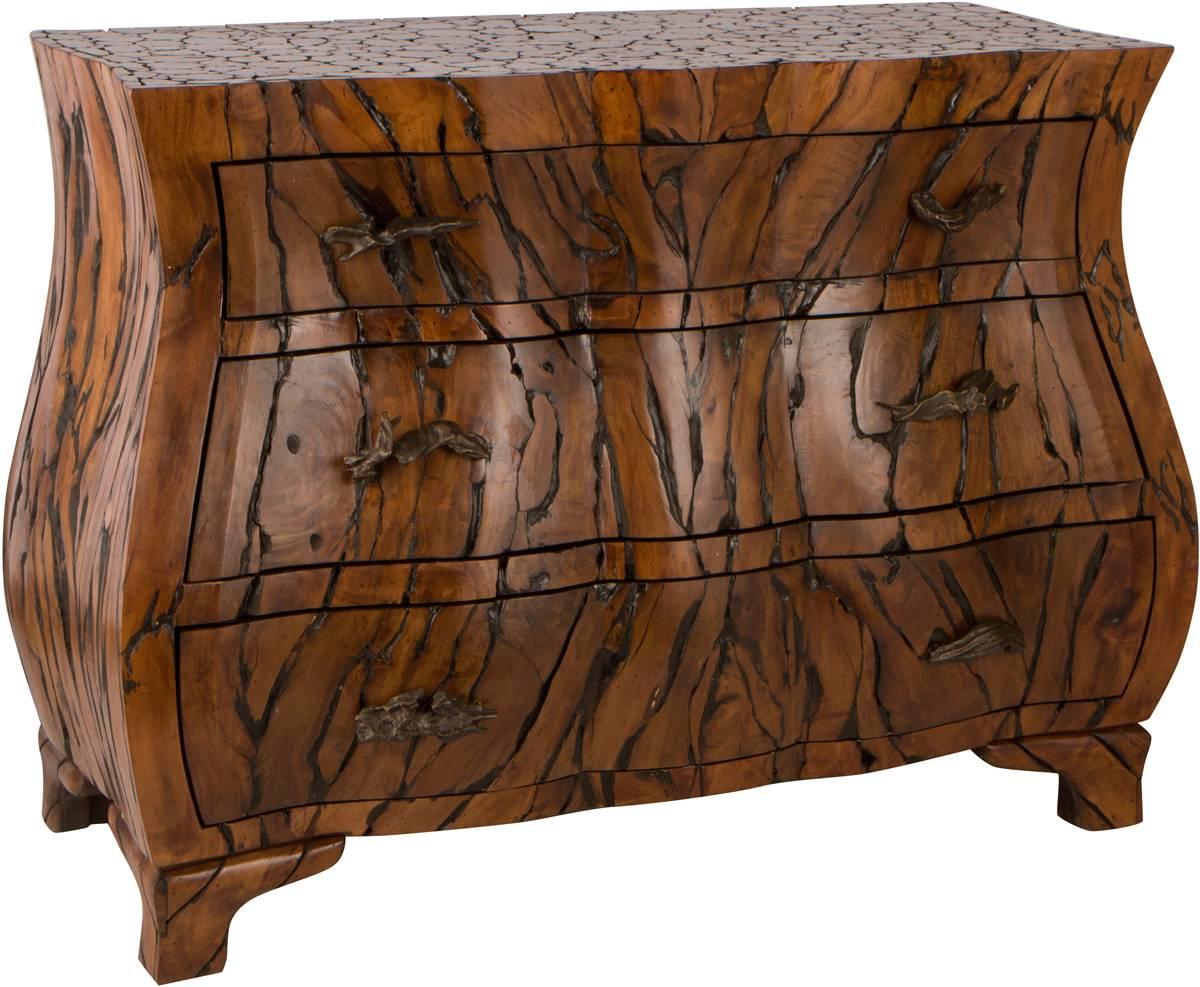 Grand, impressive, burl wood chest by Maitland Smith, circa 1980s. Beautiful, custom bronze hardware gives the chest a rustic, yet sophisticated appearance. This piece retains the original Maitland Smith brass tag inside the top drawer.