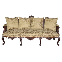 Spectacular Carved Mahogany Cane and Damask Upholstered English Georgian Sofa