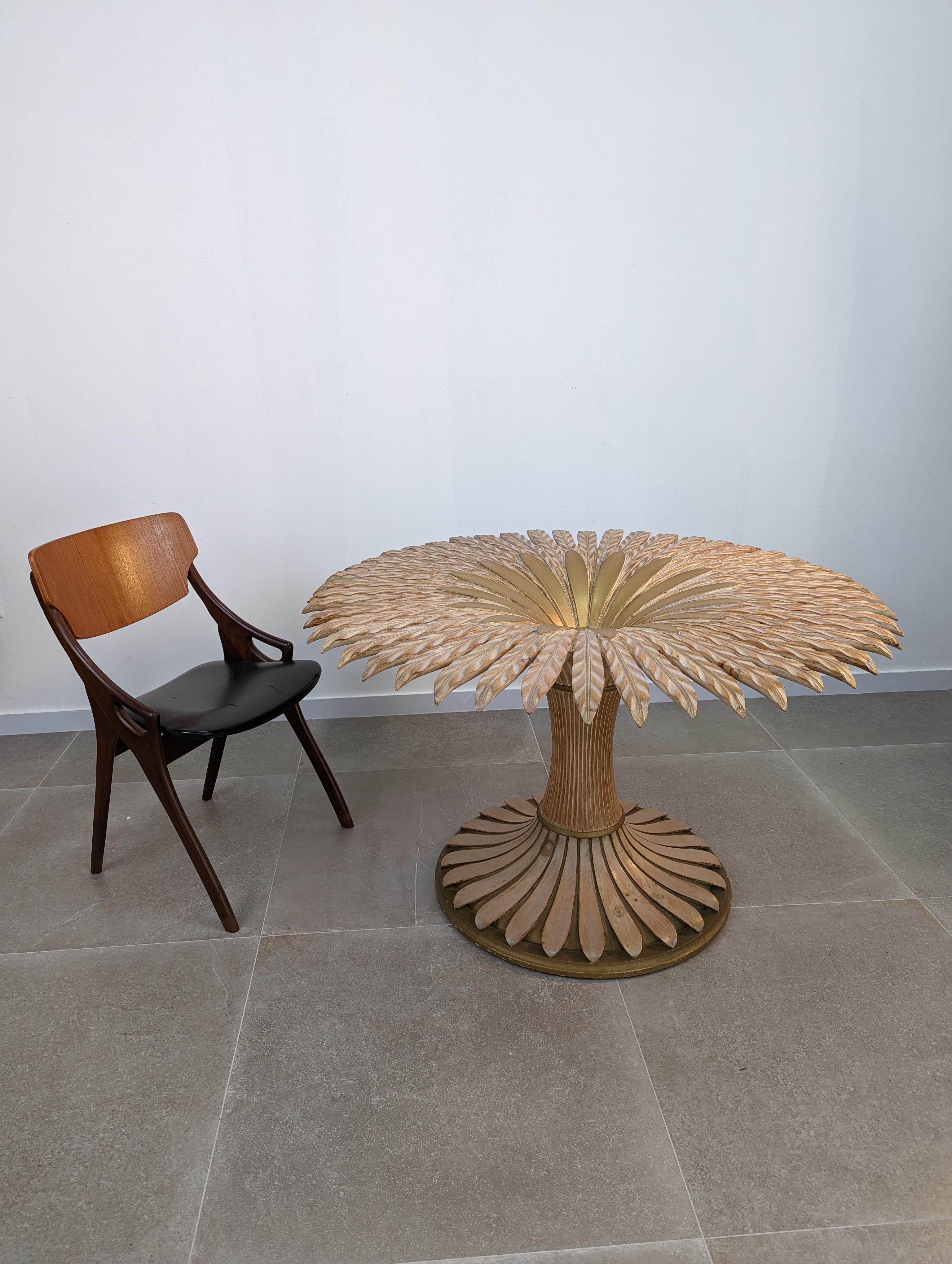 Italian Spectacular Carved Wood Palm Table from Chelini Florence, Italy, 1970s For Sale