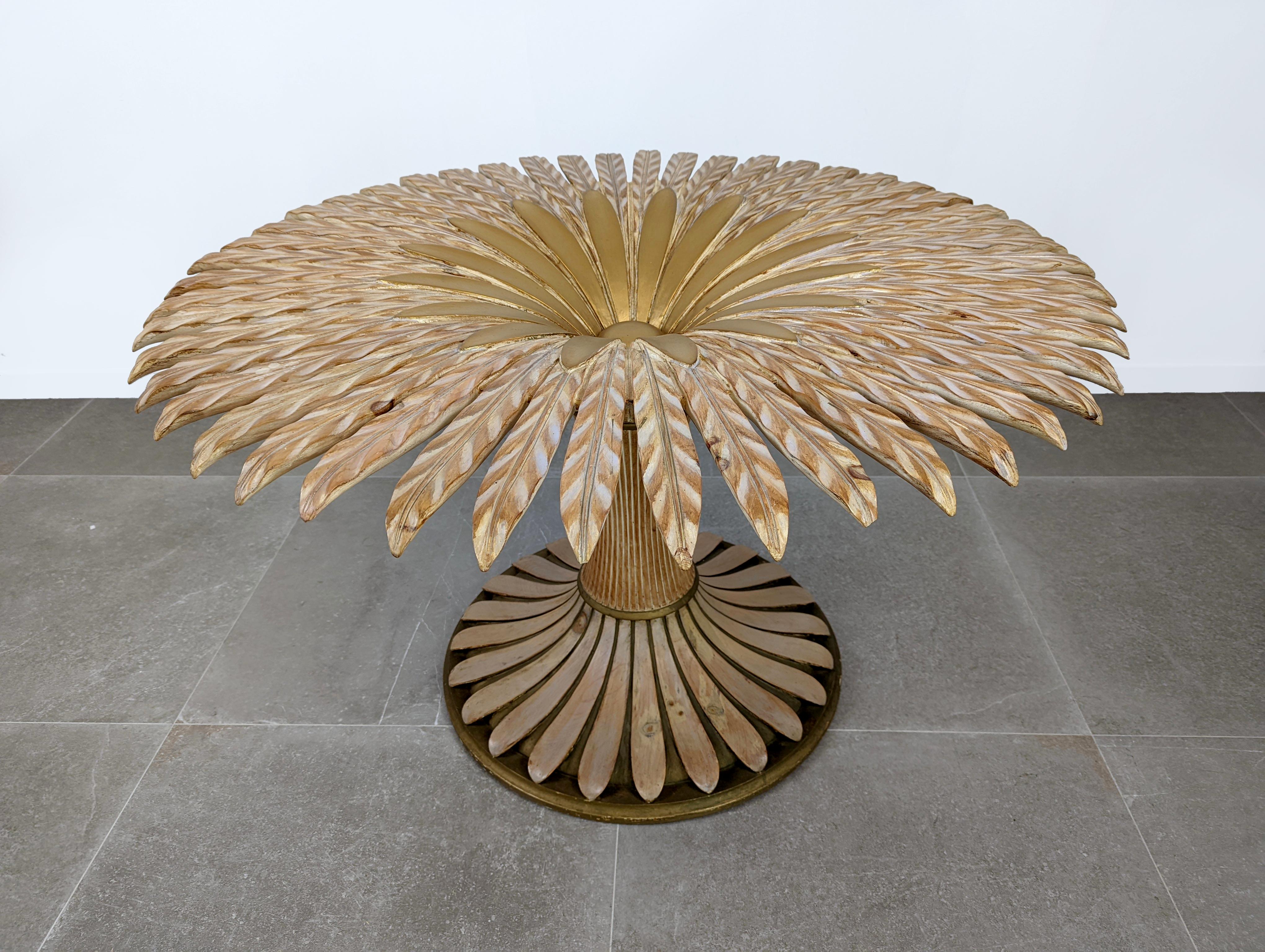 Spectacular Carved Wood Palm Table from Chelini Florence, Italy, 1970s For Sale 1