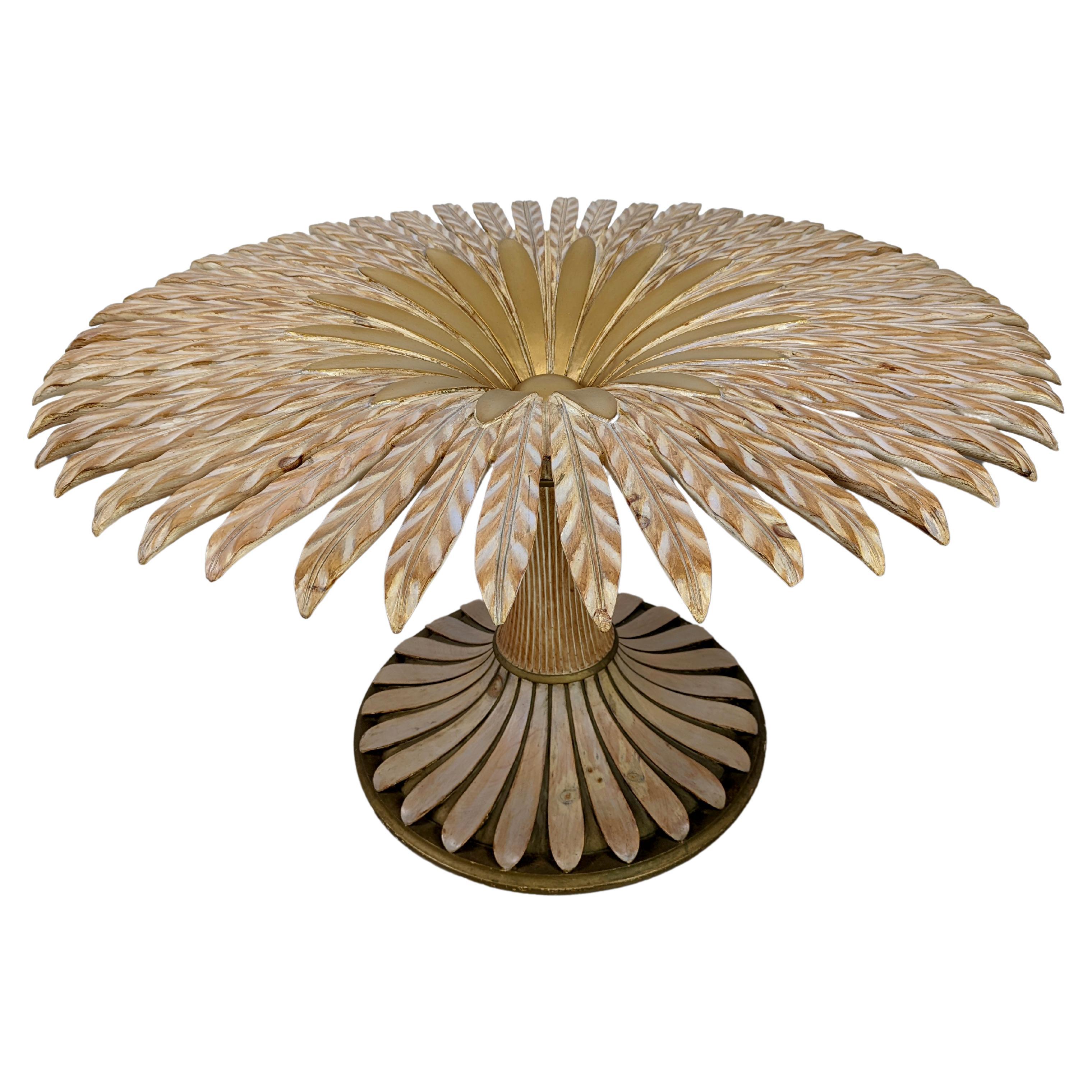 Spectacular Carved Wood Palm Table from Chelini Florence, Italy, 1970s