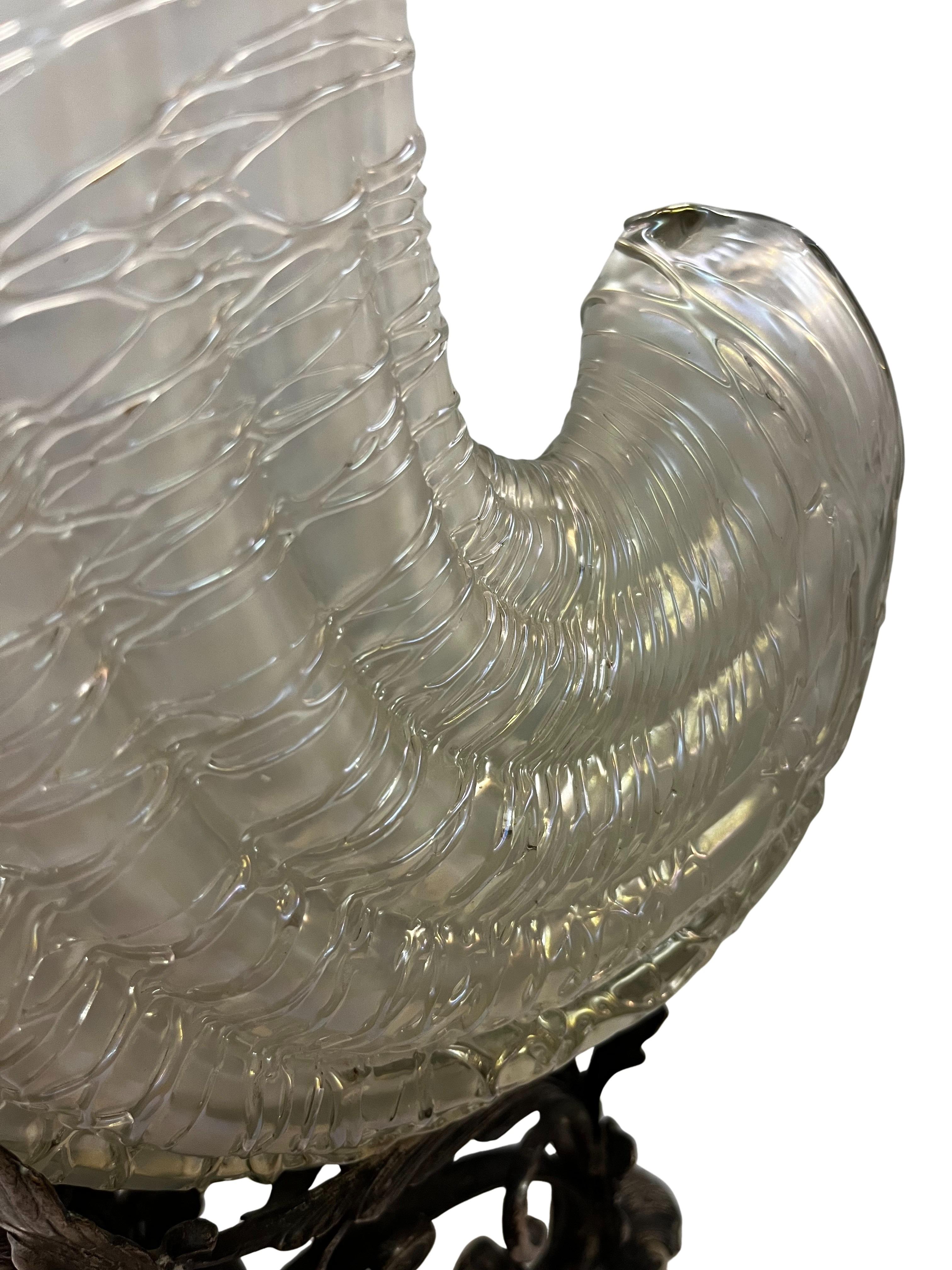 Spectacular centerpiece, bronze sphinx, Kralik opalescent glass, Vienna 1900 For Sale 5