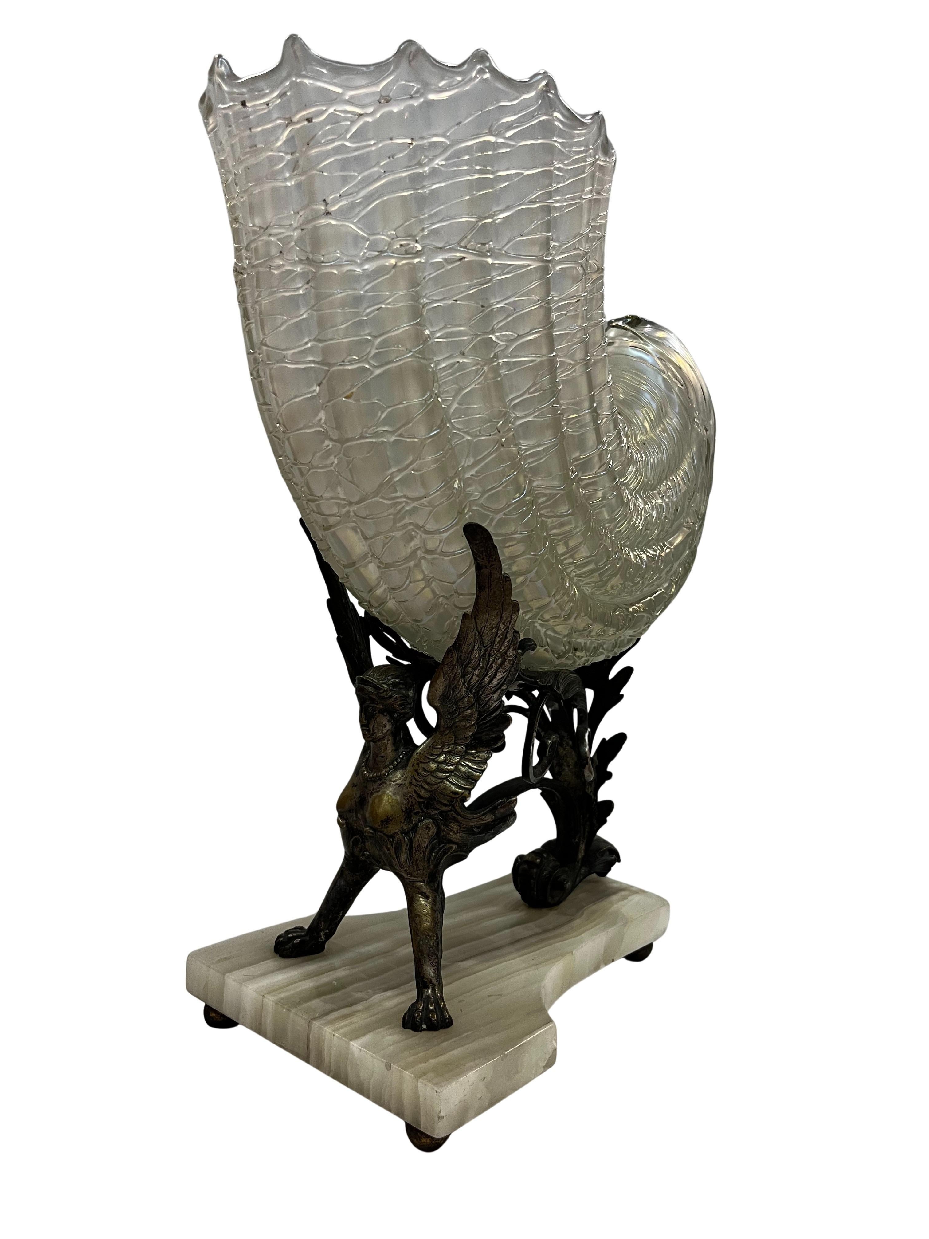 Spectacular centerpiece, bronze sphinx, Kralik opalescent glass, Vienna 1900 For Sale 7