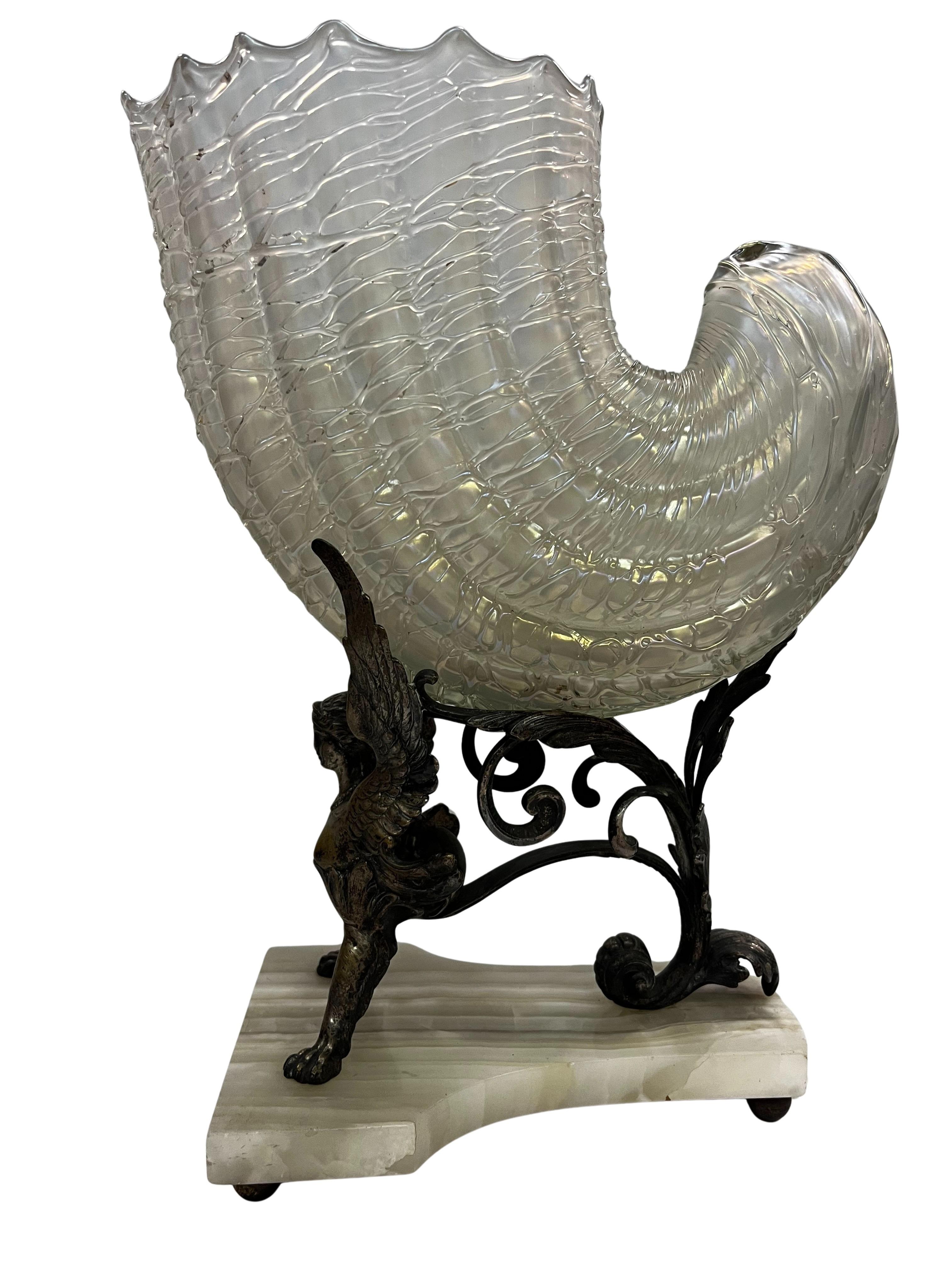 Spectacular centerpiece, bronze sphinx, Kralik opalescent glass, Vienna 1900 For Sale 8