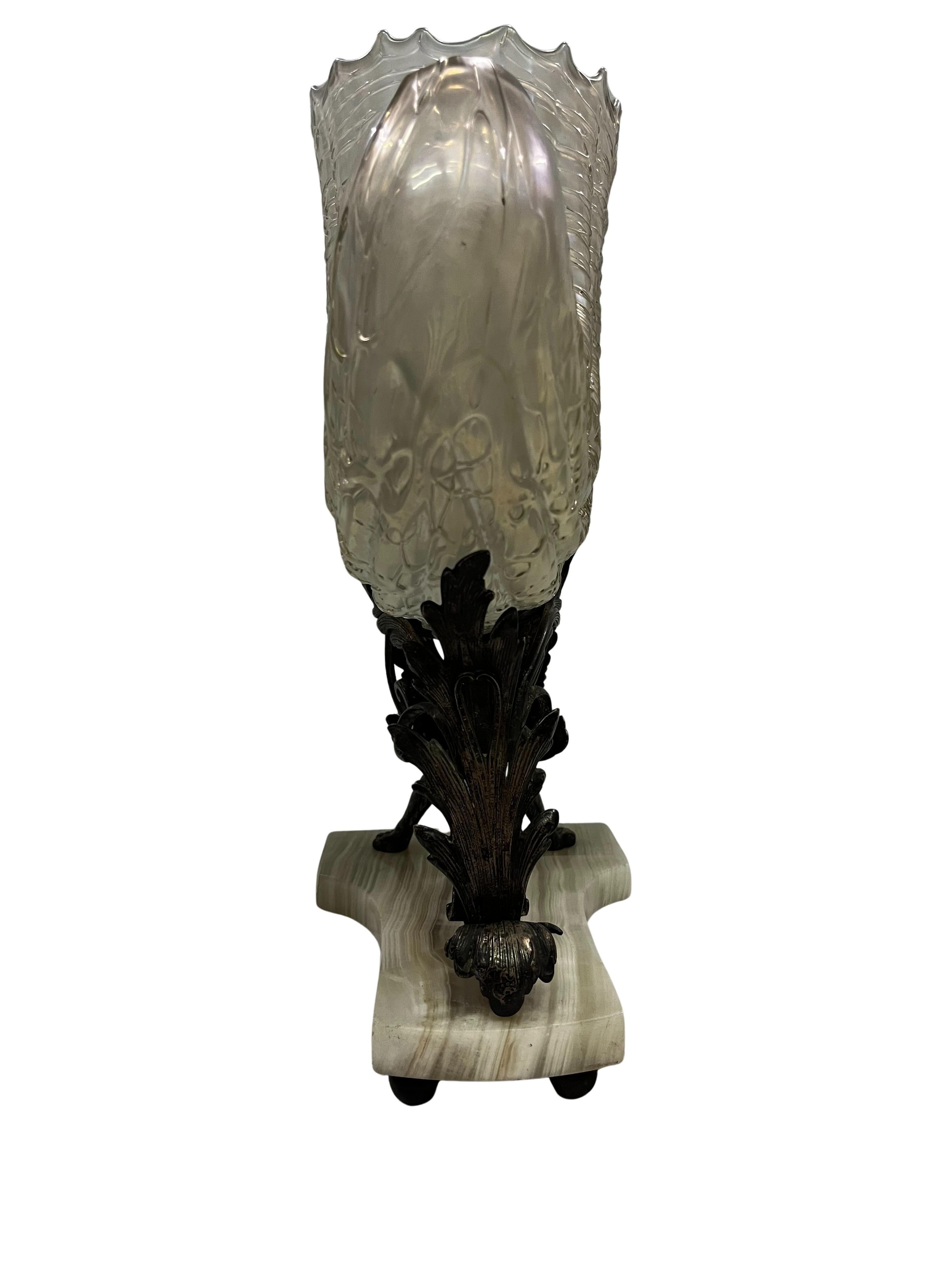 Spectacular centerpiece, bronze sphinx, Kralik opalescent glass, Vienna 1900 For Sale 9