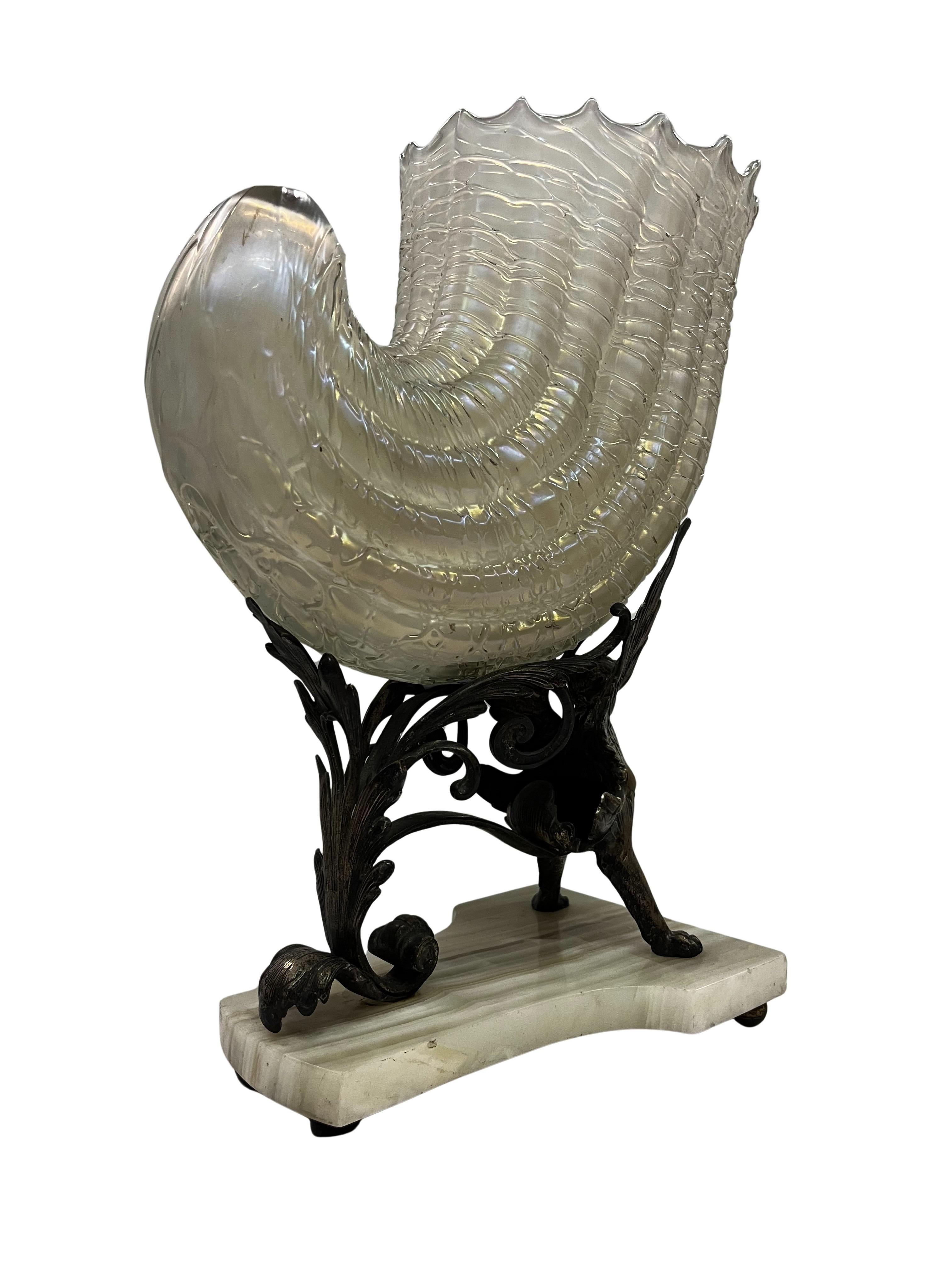 Spectacular centerpiece, bronze sphinx, Kralik opalescent glass, Vienna 1900 For Sale 10