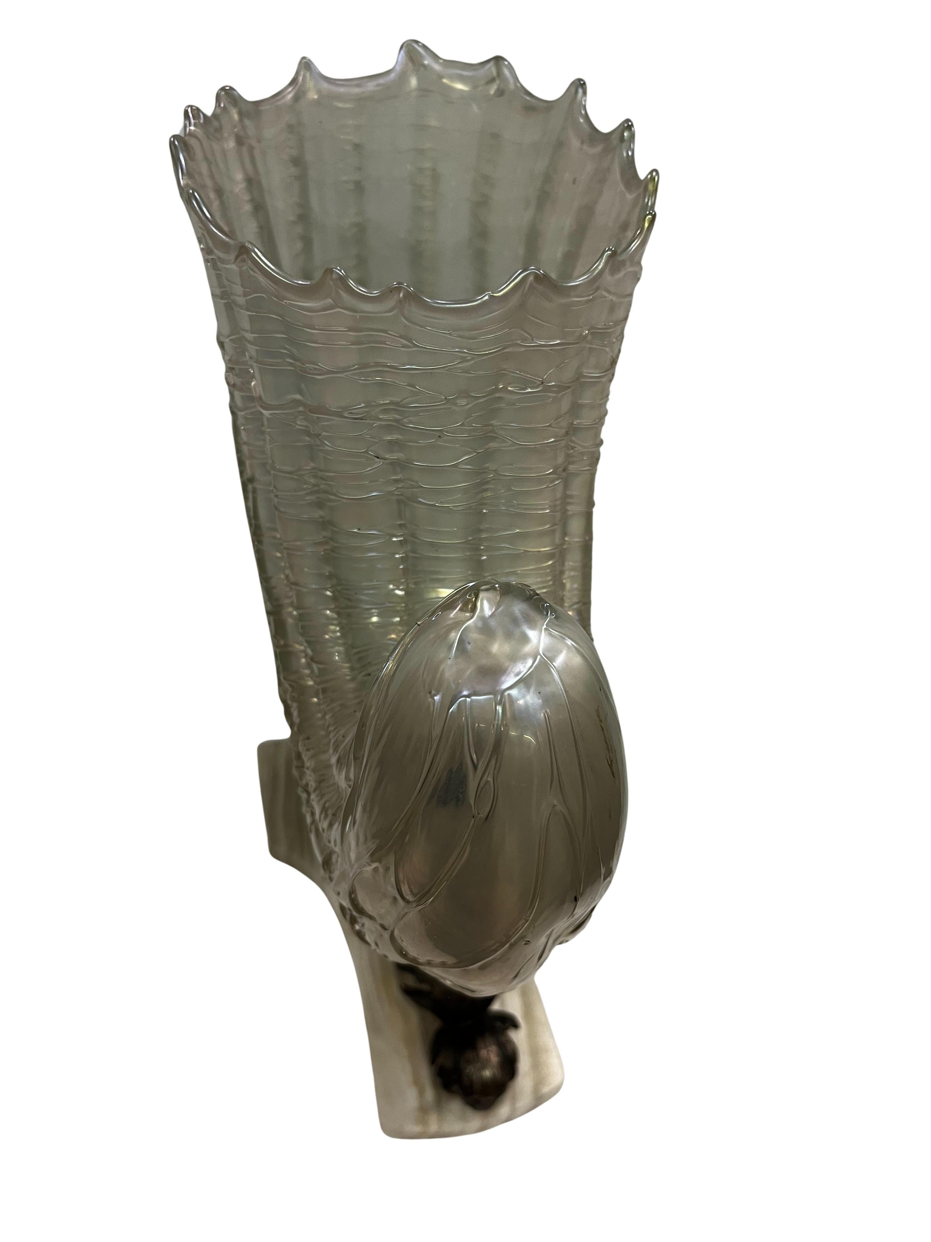 Austrian Spectacular centerpiece, bronze sphinx, Kralik opalescent glass, Vienna 1900 For Sale