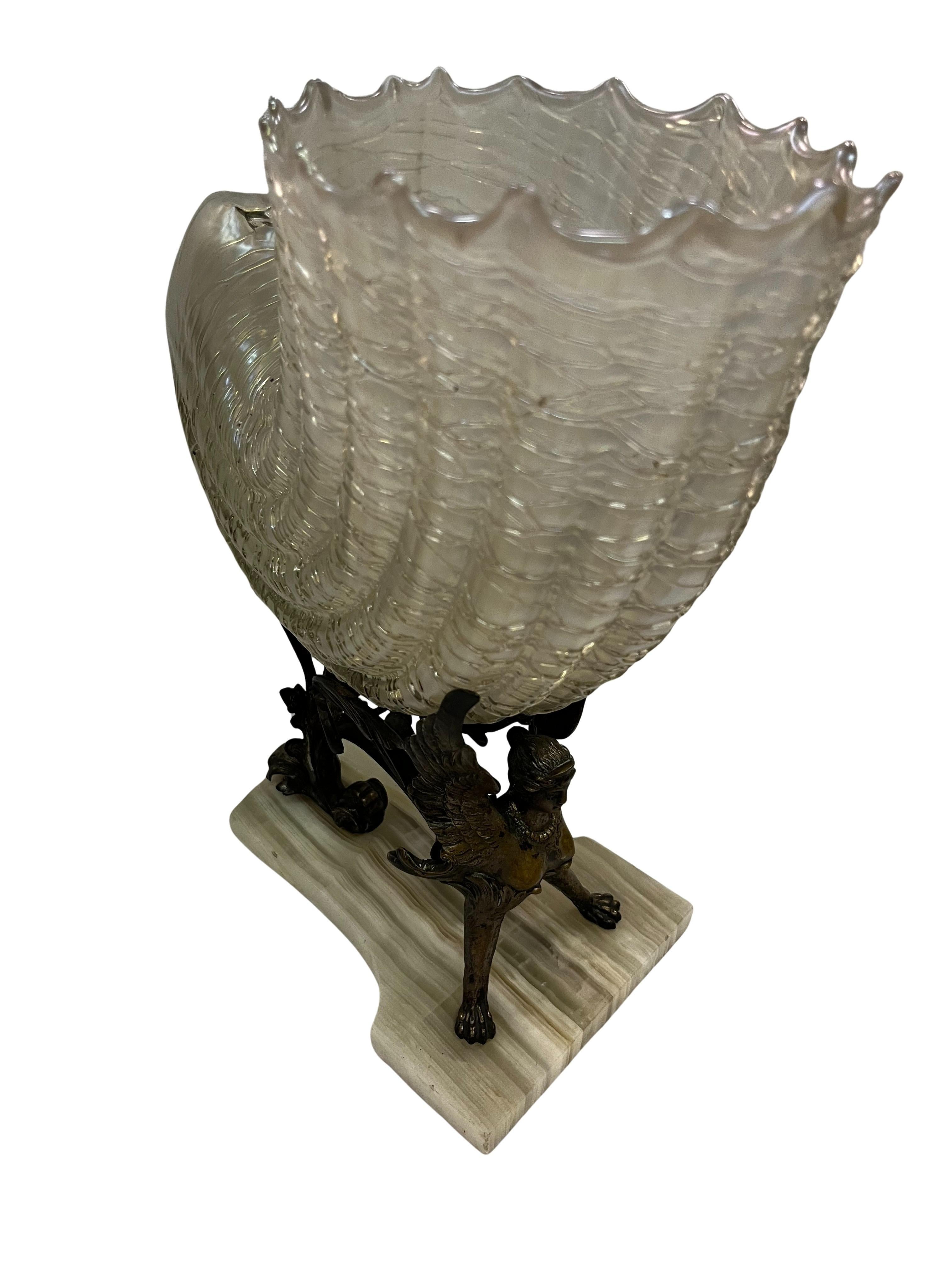 Bronze Spectacular centerpiece, bronze sphinx, Kralik opalescent glass, Vienna 1900 For Sale