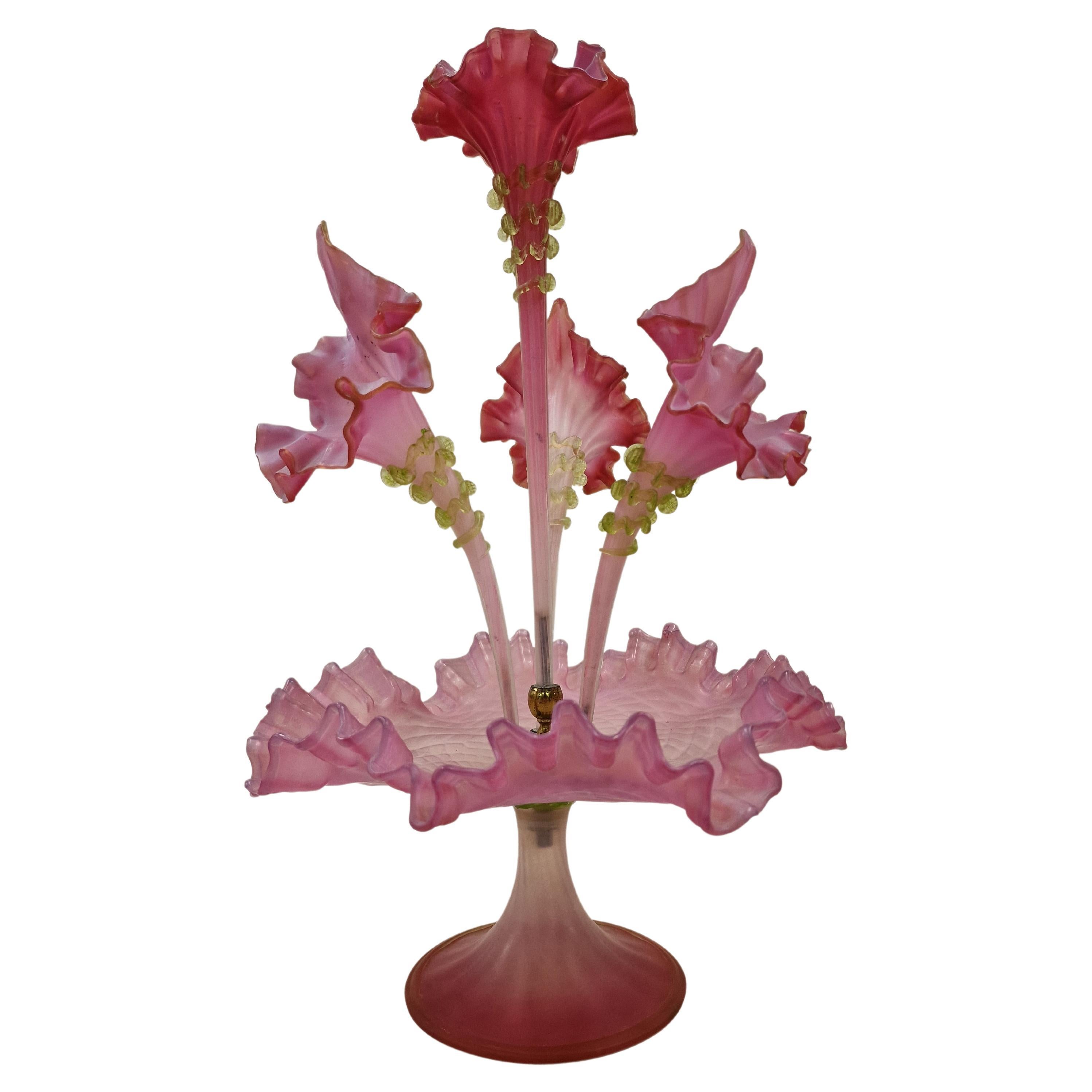 Spectacular Centerpiece/Centrepiece, Flower Vase, bowl, Bohemian Glass, 1895 For Sale
