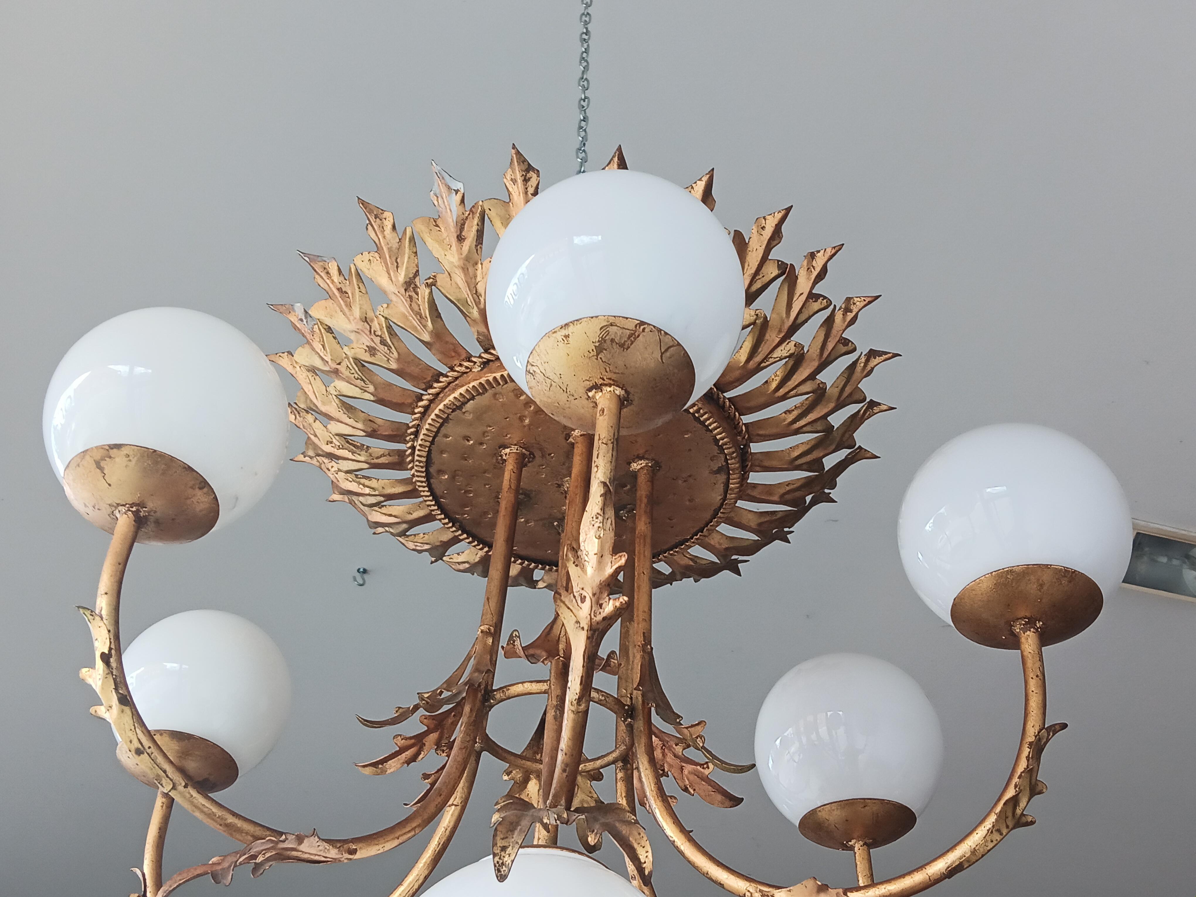 Sunburst Foliage Floral Ceiling Light / Chandelier Large Size, Rare Spectacular For Sale 8