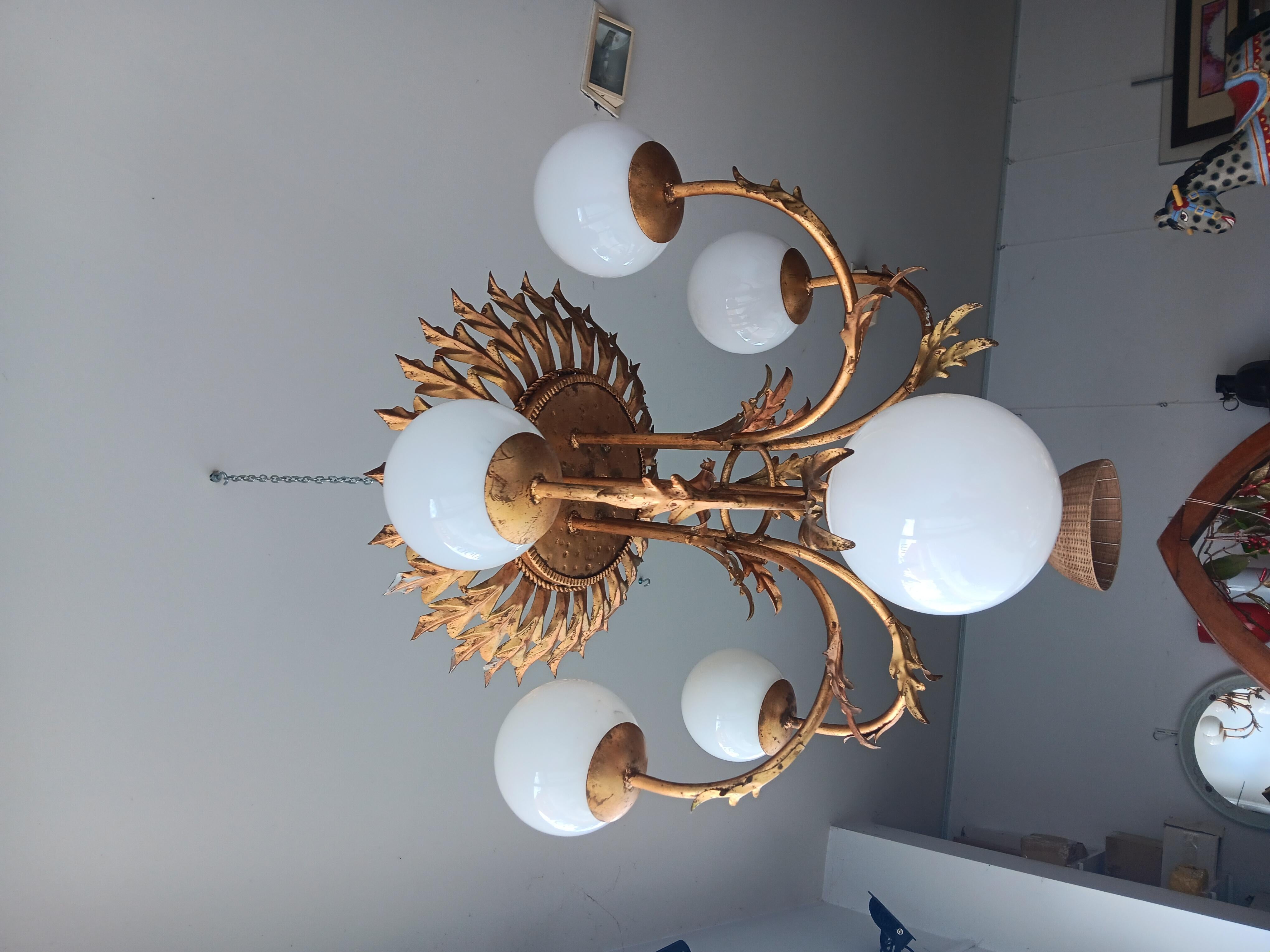Sunburst Foliage Floral Ceiling Light / Chandelier Large Size, Rare Spectacular For Sale 9