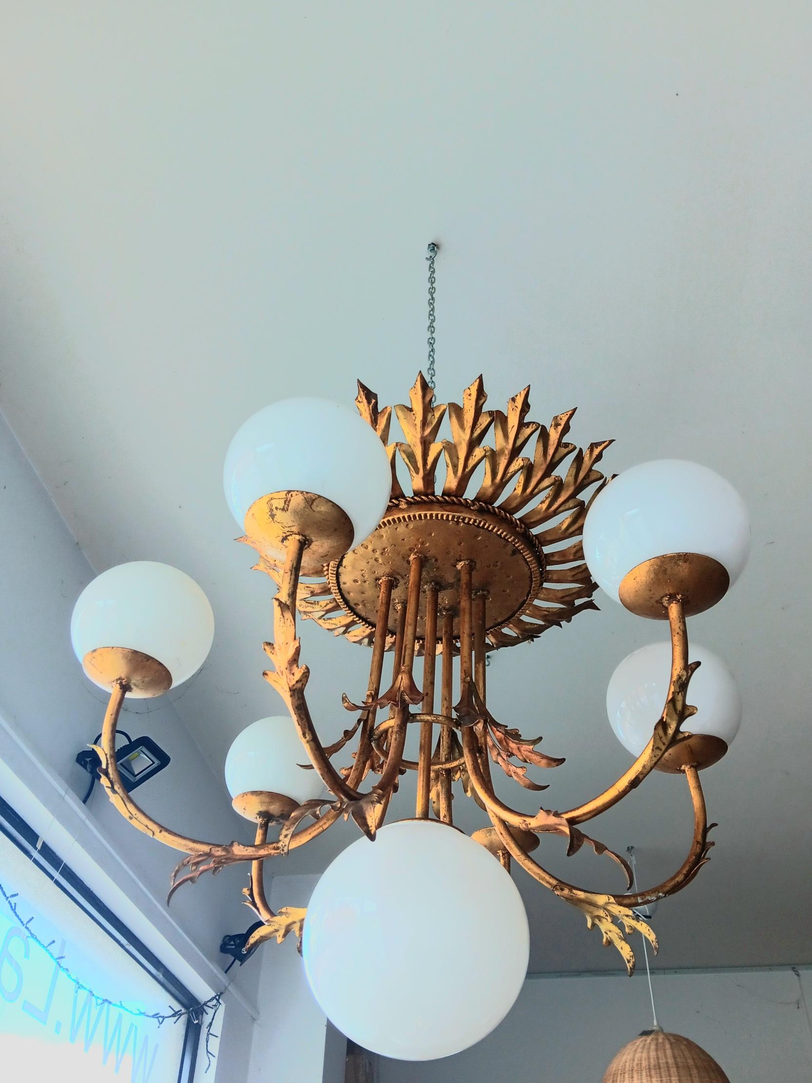 Sunburst Foliage Floral Ceiling Light / Chandelier Large Size, Rare Spectacular For Sale 11