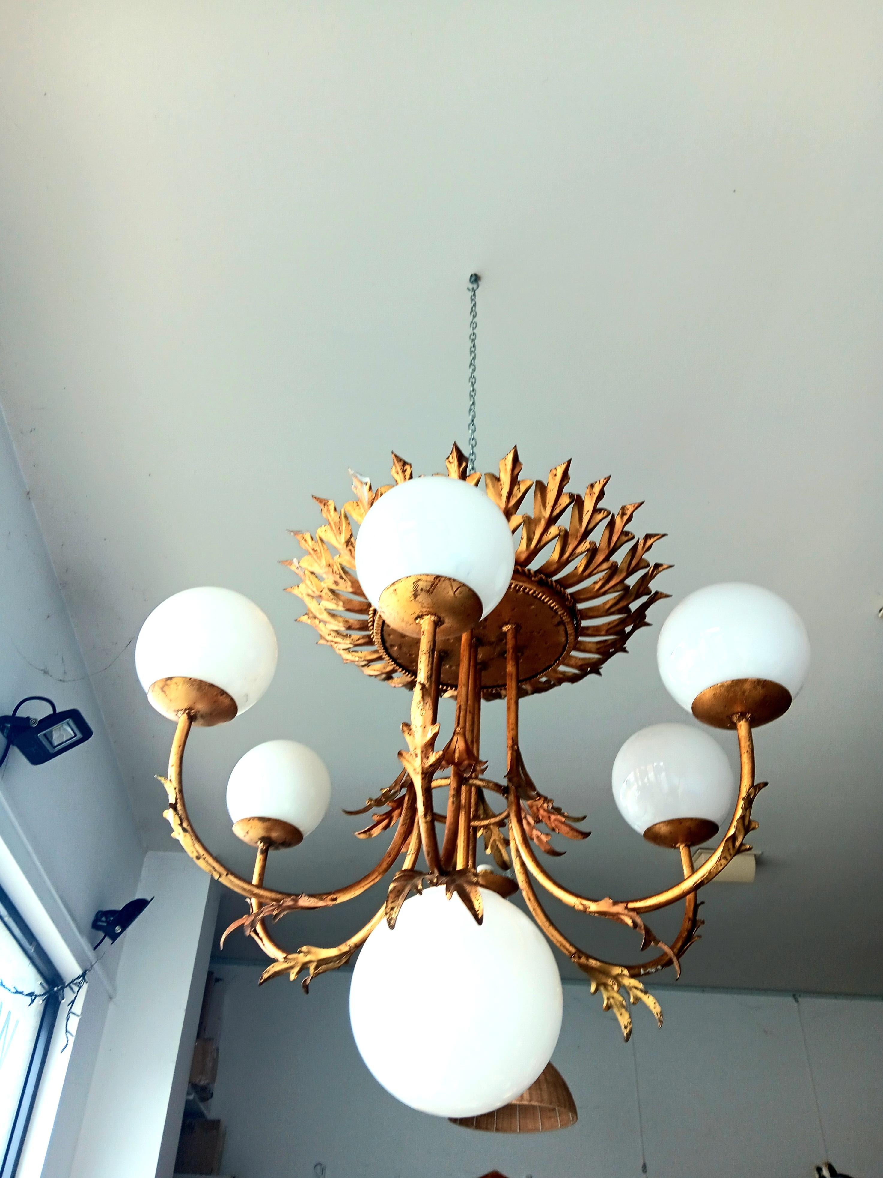 Sunburst Foliage Floral Ceiling Light / Chandelier Large Size, Rare Spectacular For Sale 12