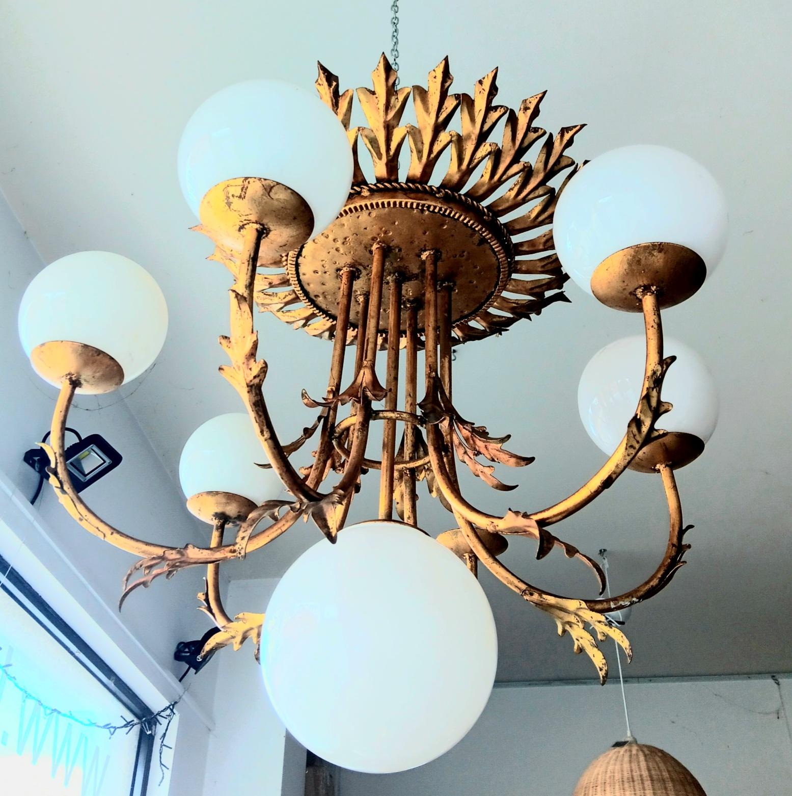 Sunburst Foliage Floral Ceiling Light / Chandelier Large Size, Rare Spectacular For Sale 3