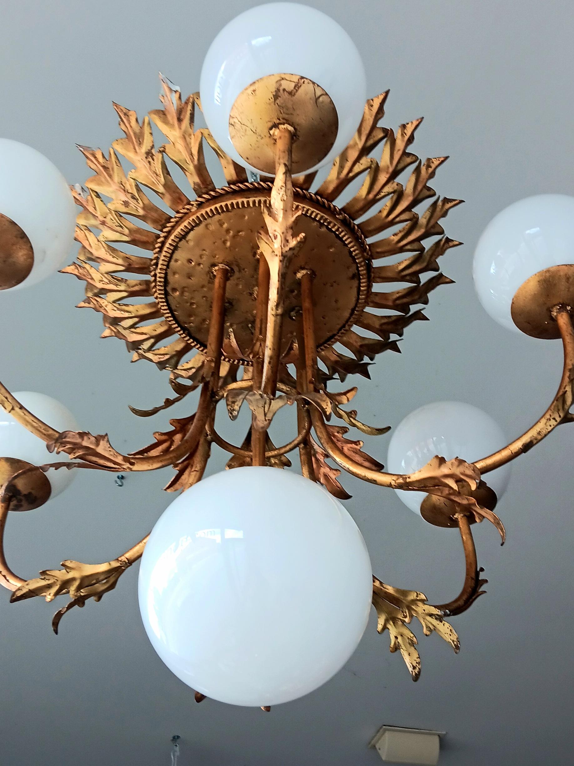Sunburst Foliage Floral Ceiling Light / Chandelier Large Size, Rare Spectacular For Sale 6