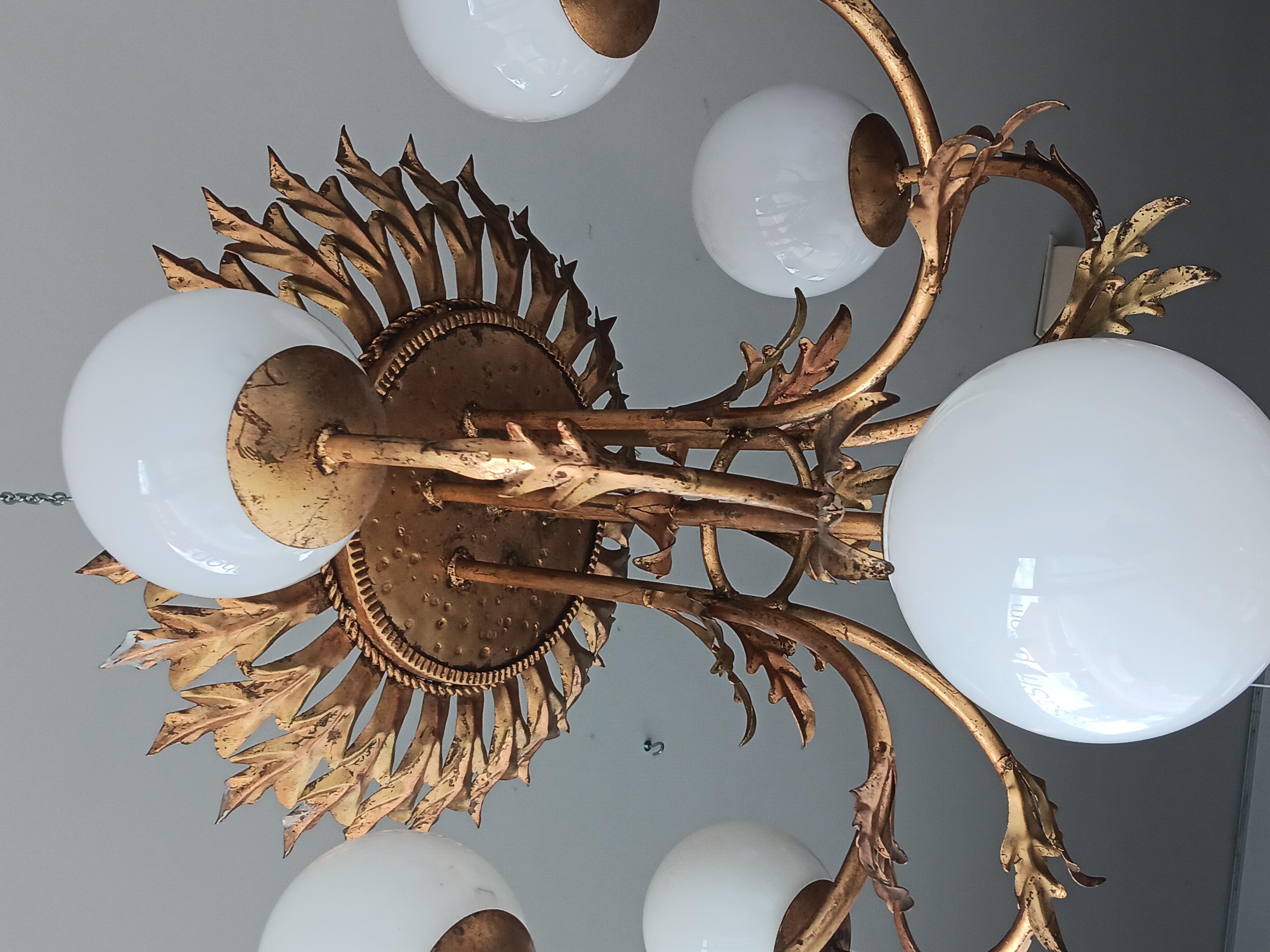 Sunburst Foliage Floral Ceiling Light / Chandelier Large Size, Rare Spectacular For Sale 7