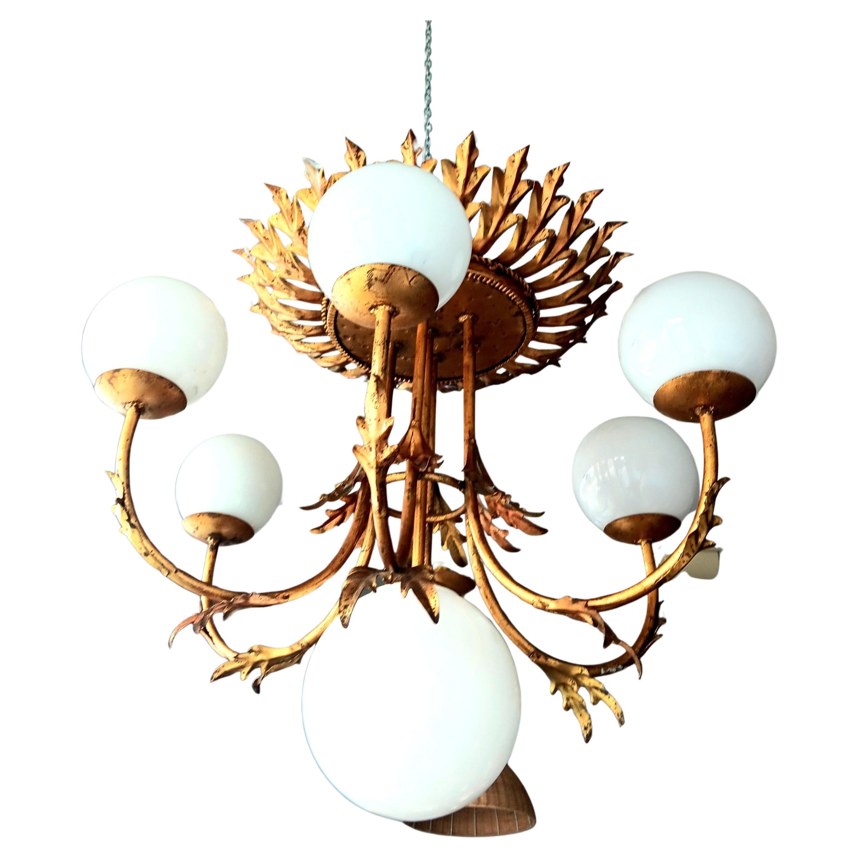 Sunburst Foliage Floral Ceiling Light / Chandelier Large Size, Rare Spectacular For Sale 10