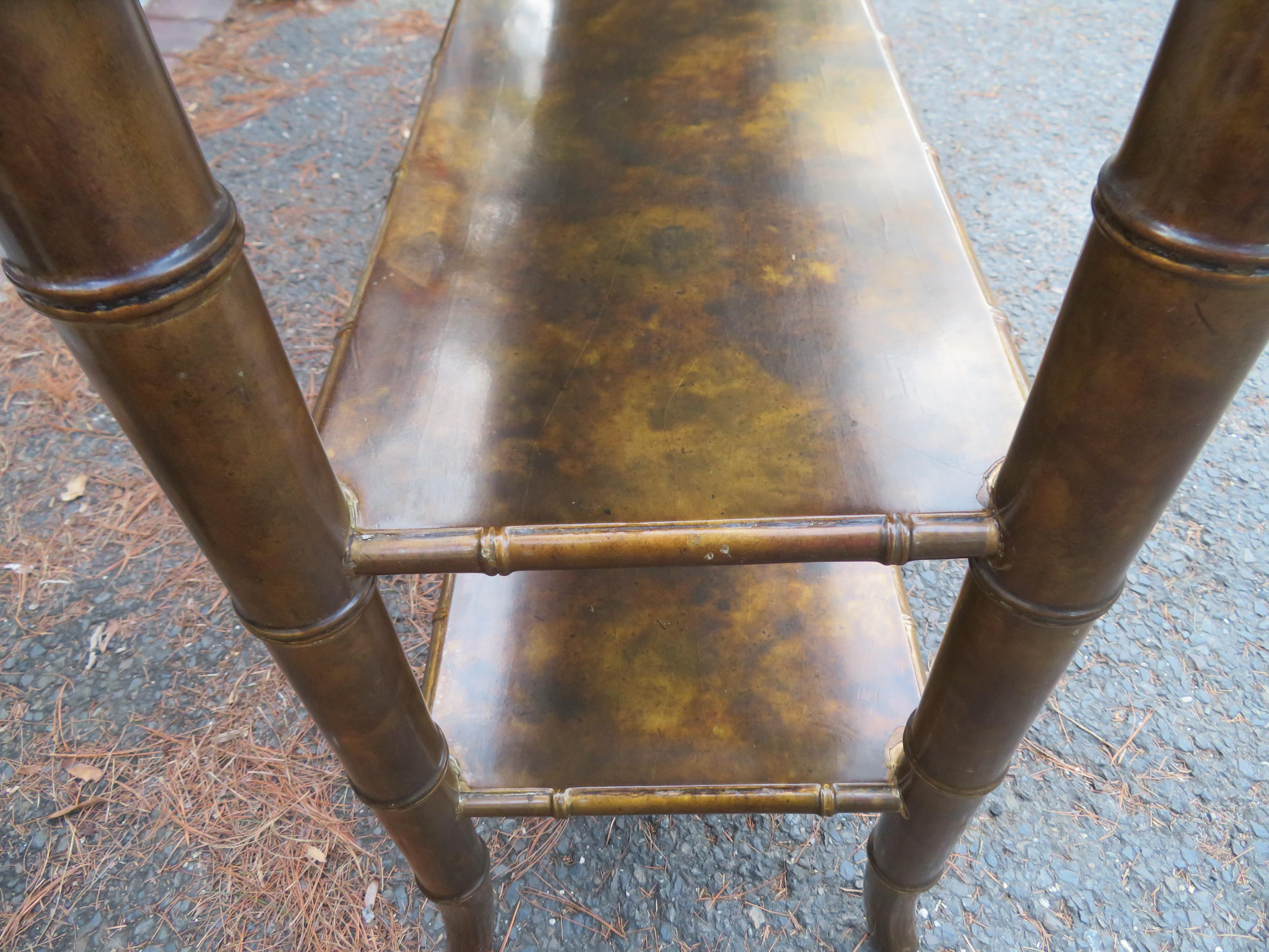 Spectacular Chinoiserie Faux Tortoise Shell 3 Tier Console Table Mid-Century  4