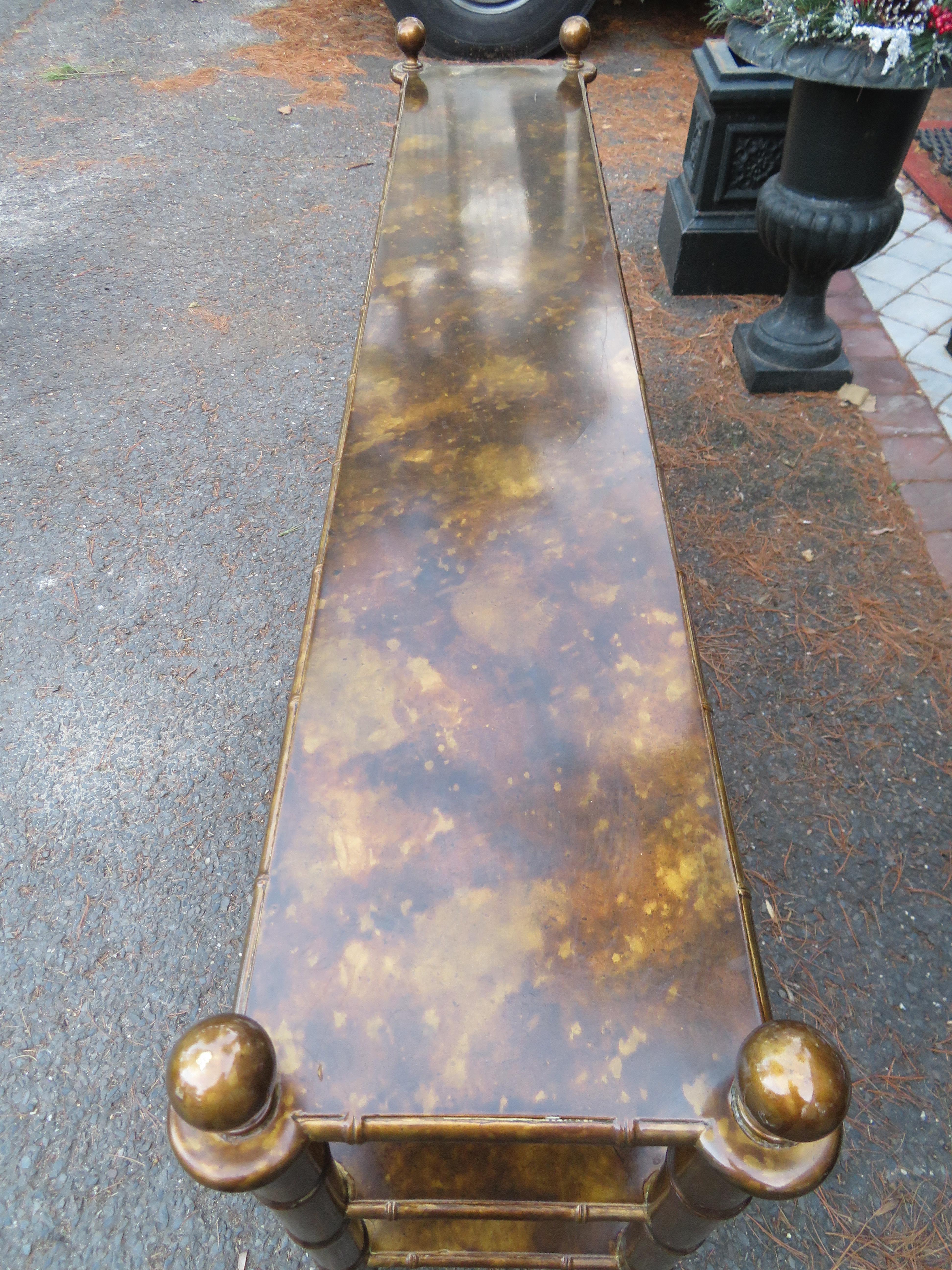 Spectacular Chinoiserie Faux Tortoise Shell 3 Tier Console Table Mid-Century 10