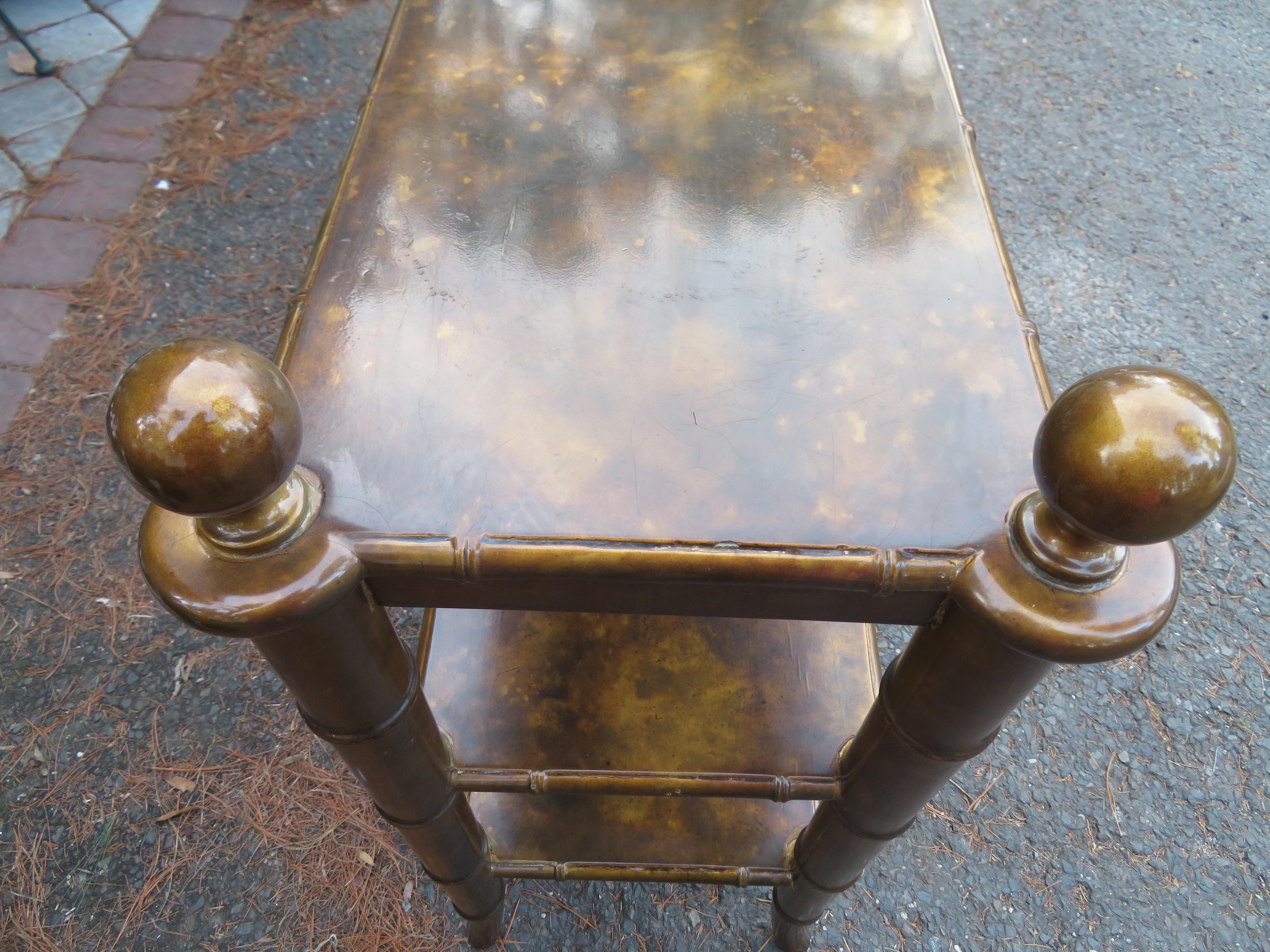 Spectacular Chinoiserie Faux Tortoise Shell 3 Tier Console Table Mid-Century  In Good Condition In Pemberton, NJ