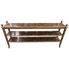 Spectacular Chinoiserie Faux Tortoise Shell 3 Tier Console Table Mid-Century