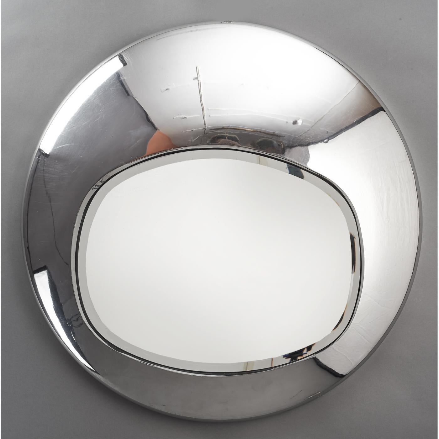 Metal Spectacular Chromed Futuristic Mirror, France 1970's For Sale