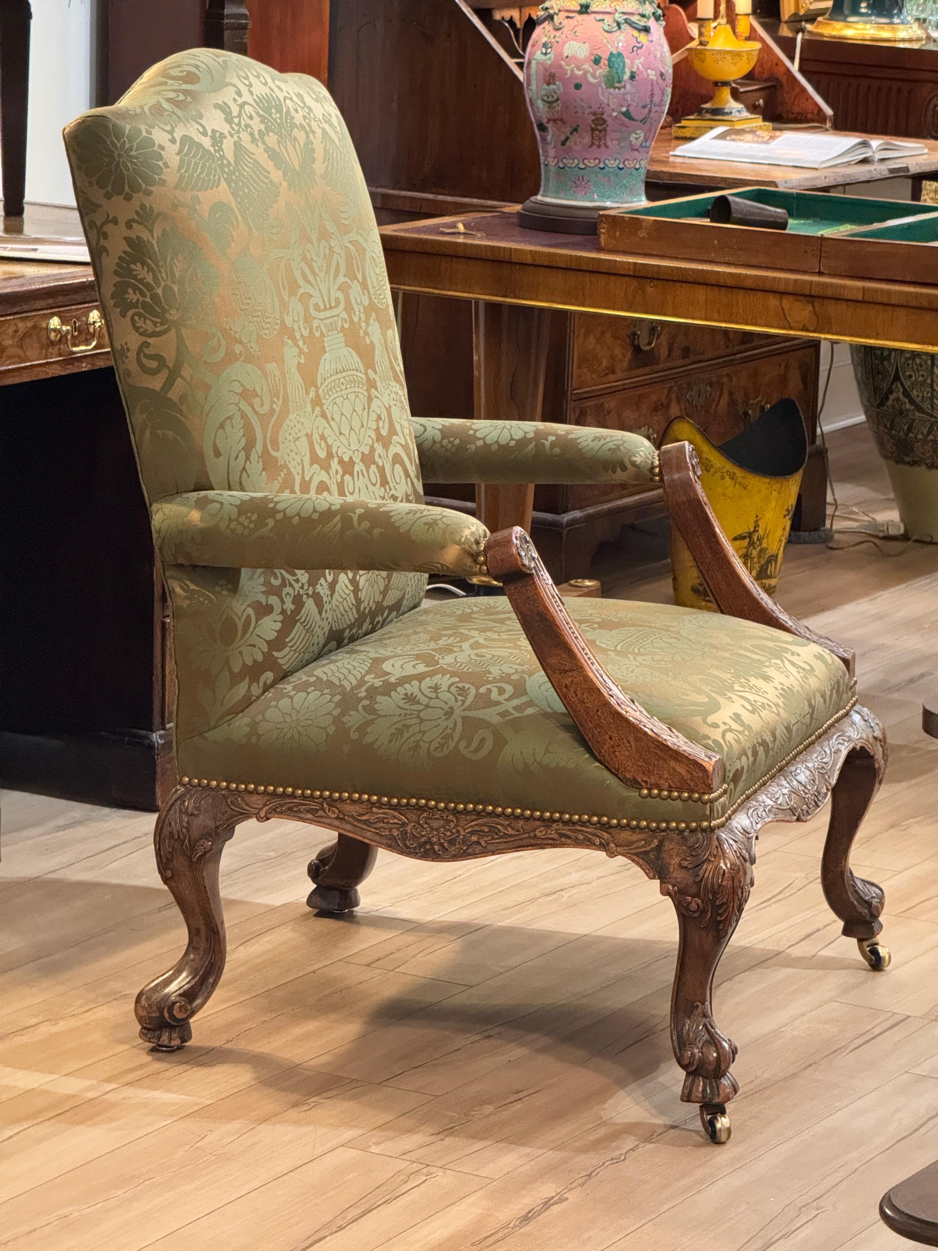 Spectacular Circa 1750 English Carved Mahogany Library Chair For Sale 4