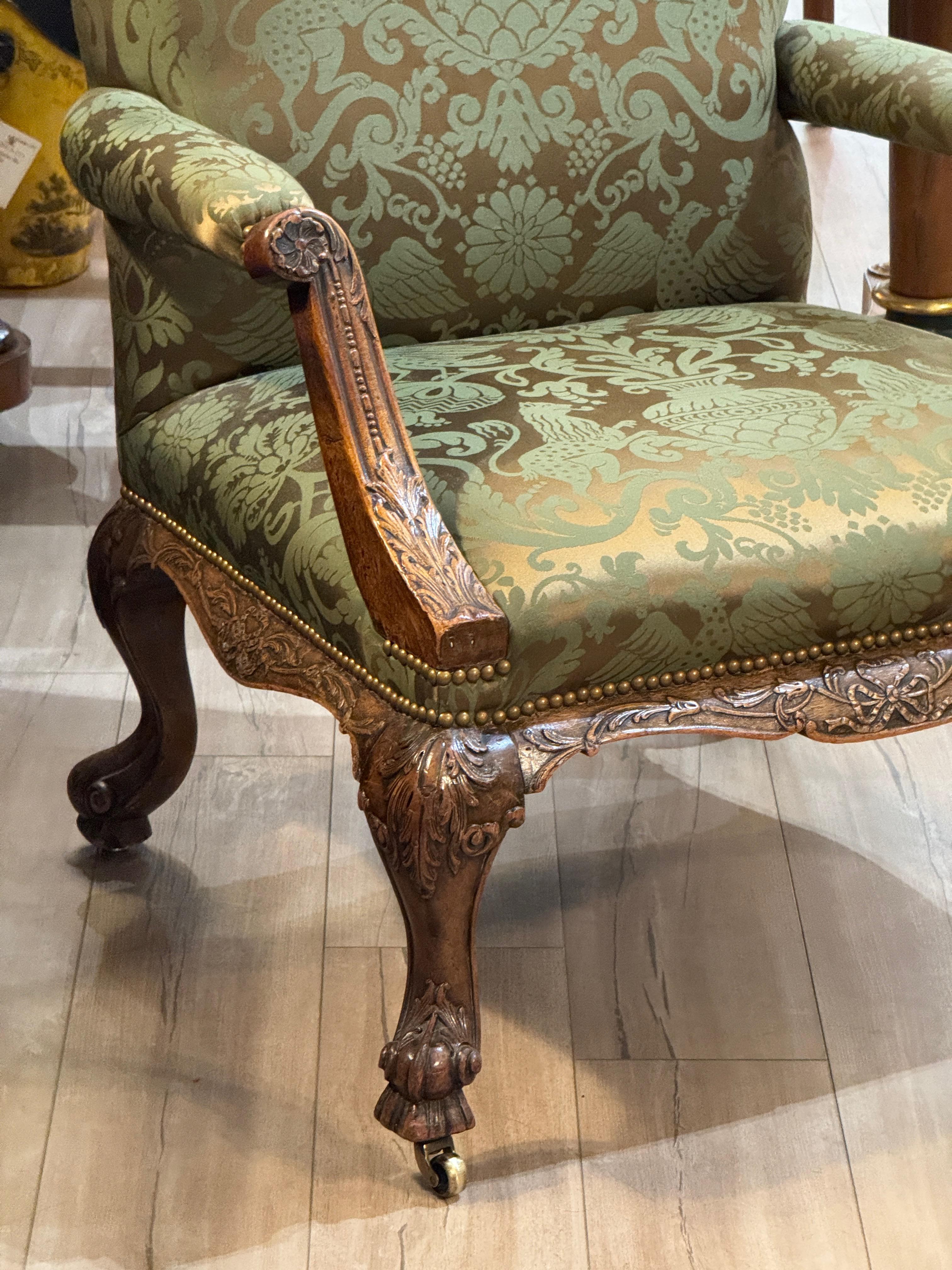 Spectacular Circa 1750 English Carved Mahogany Library Chair For Sale 1