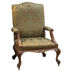 Spectacular Circa 1750 English Carved Mahogany Library Chair