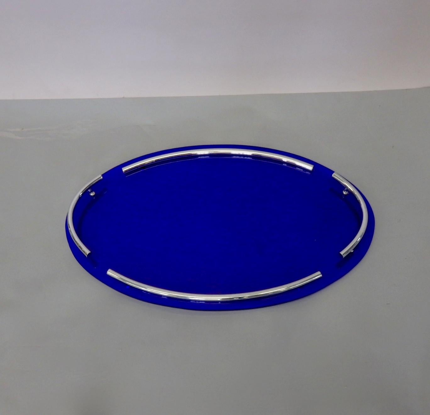 blue glass serving platter