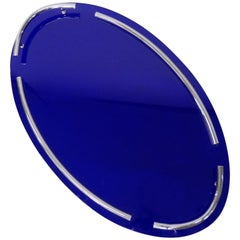 Vintage Spectacular Cobalt Blue Glass with Chrome Art Deco Oval Serving or Dresser Tray