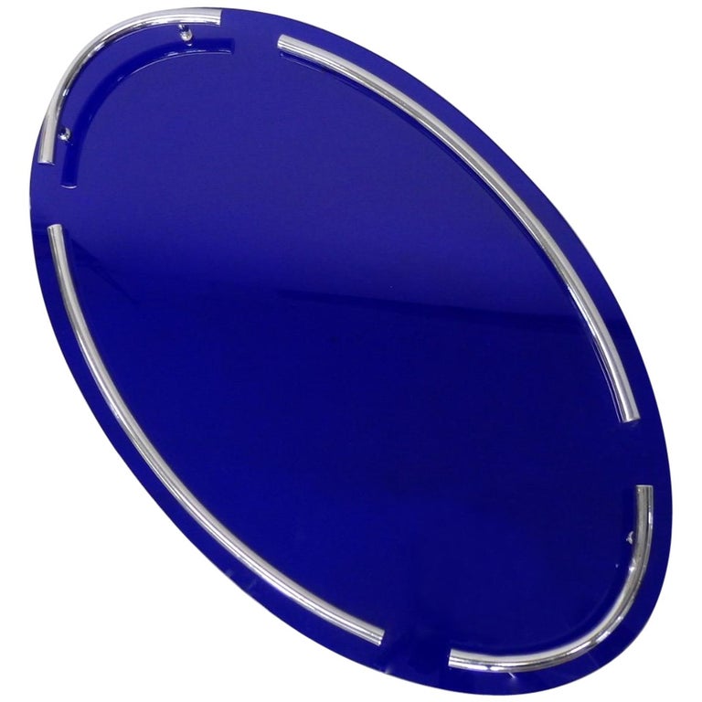 Spectacular Cobalt Blue Glass with Chrome Art Deco Oval ...
