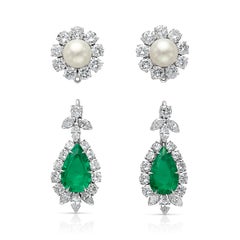 Spectacular Colombian Vivid Green Emerald Diamond and Pearl Chandelier Earrings