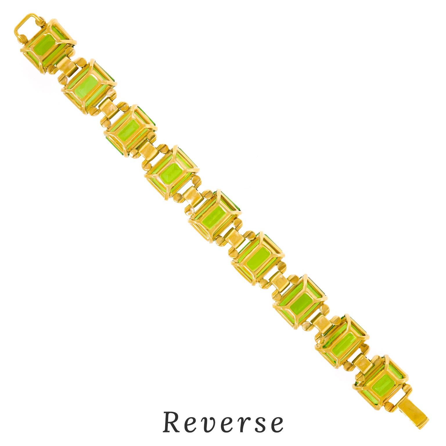 Spectacular Color 106.28 Carat Peridot Bracelet For Sale 1