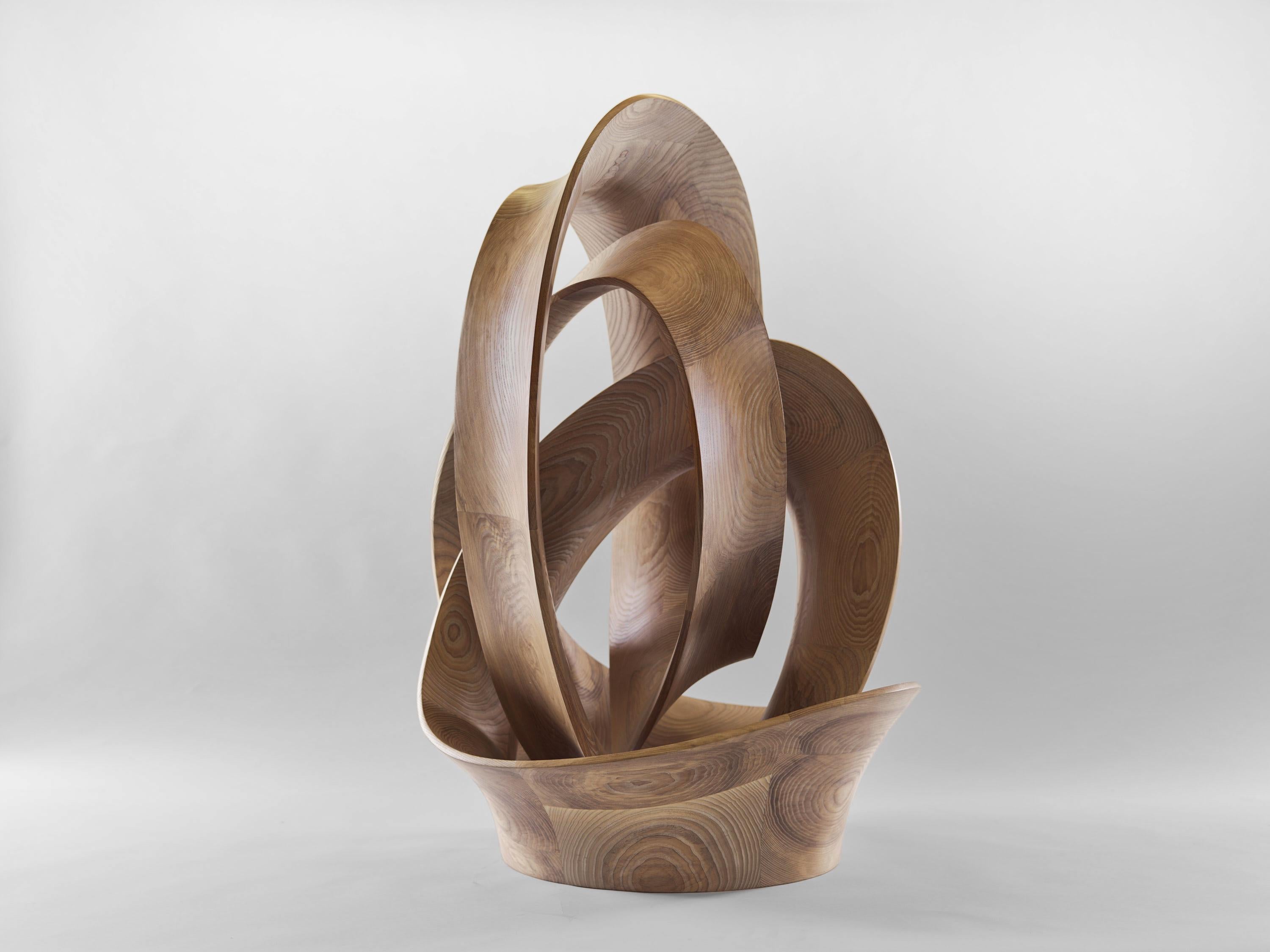 Hand-Carved Contemporary 'knotted' sculpture in natural or ebonized ash by master maker For Sale