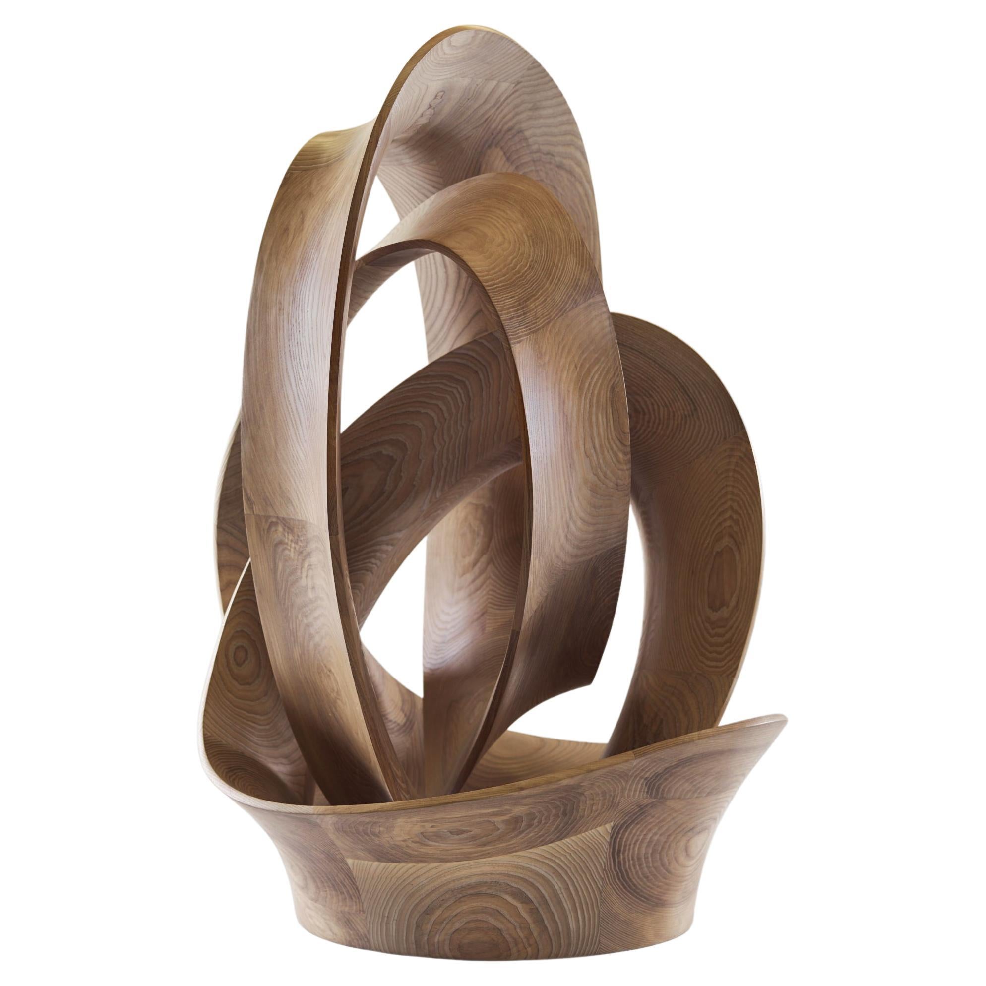 Contemporary 'knotted' sculpture in natural or ebonized ash by master maker For Sale
