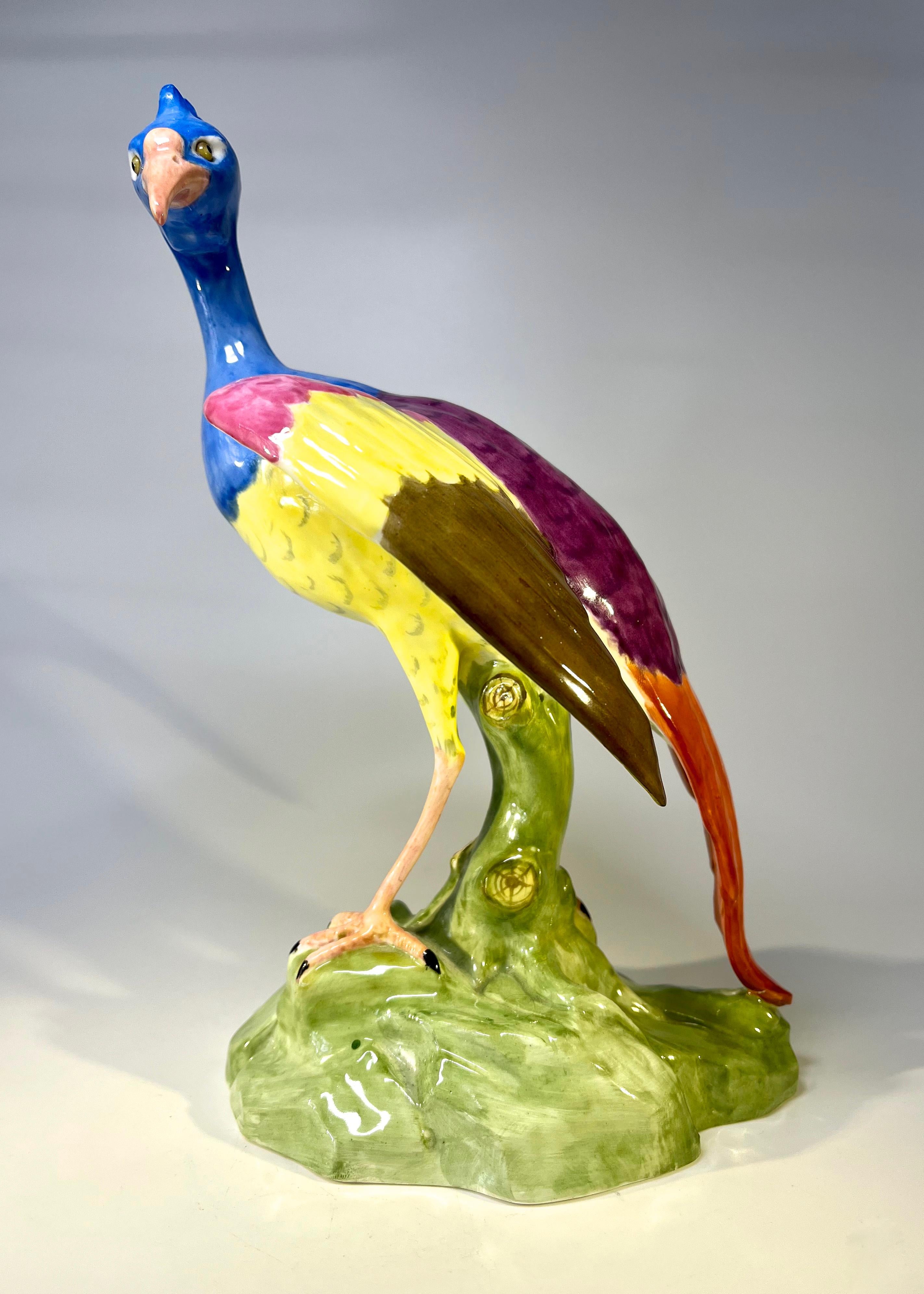 A magnificent and eccentric bone china Chelsea Fantasy Bird by Copeland, Spode, inspired by Meissen originals
The artist had free range regarding colours - resulting in this fantastic piece
English Bone China
Circa 1915-1920 Verified by the Spode
