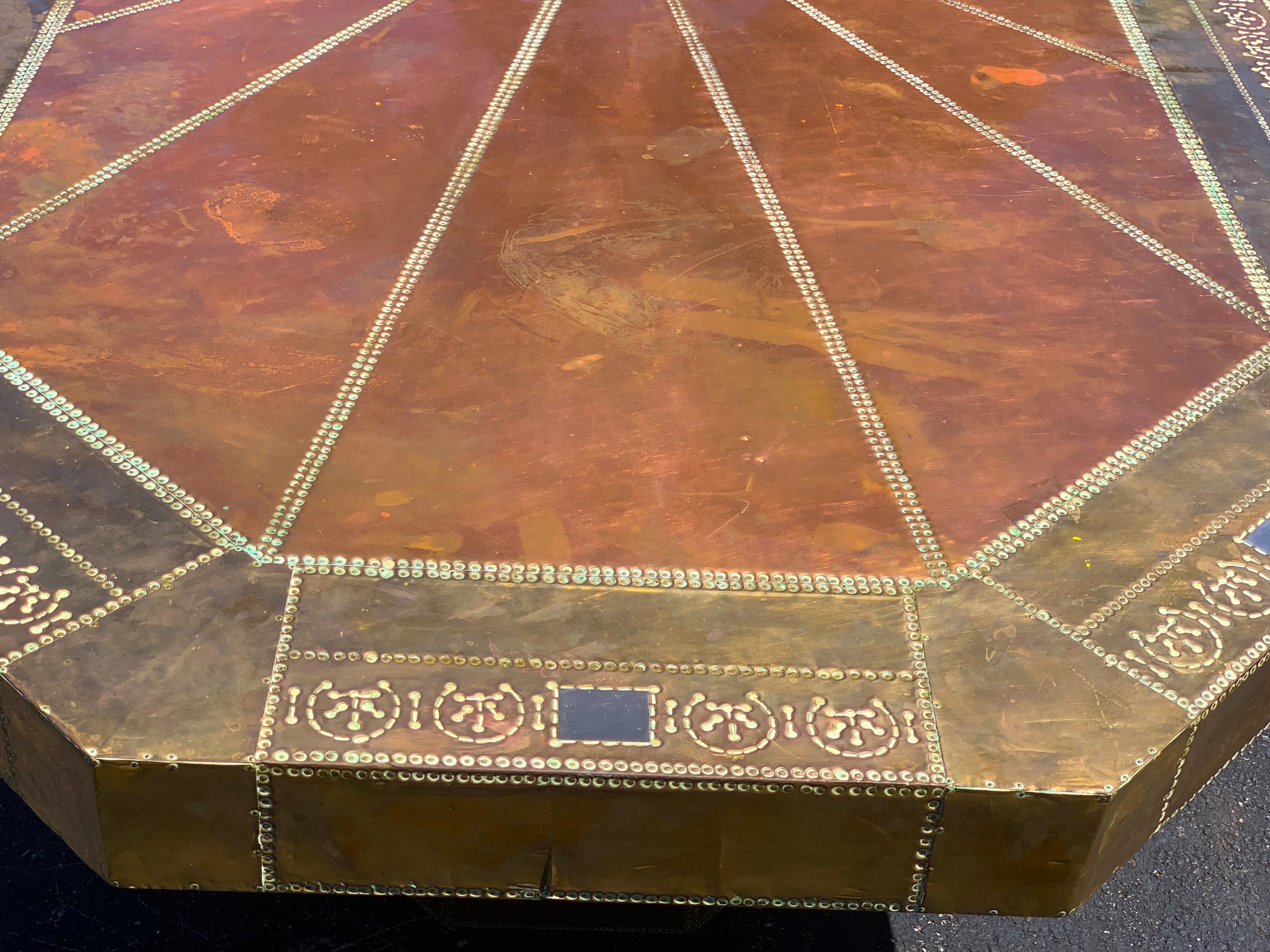 Spanish Spectacular Copper and Brass Dining Table by Rodolfo Dubarry for King Hassan II