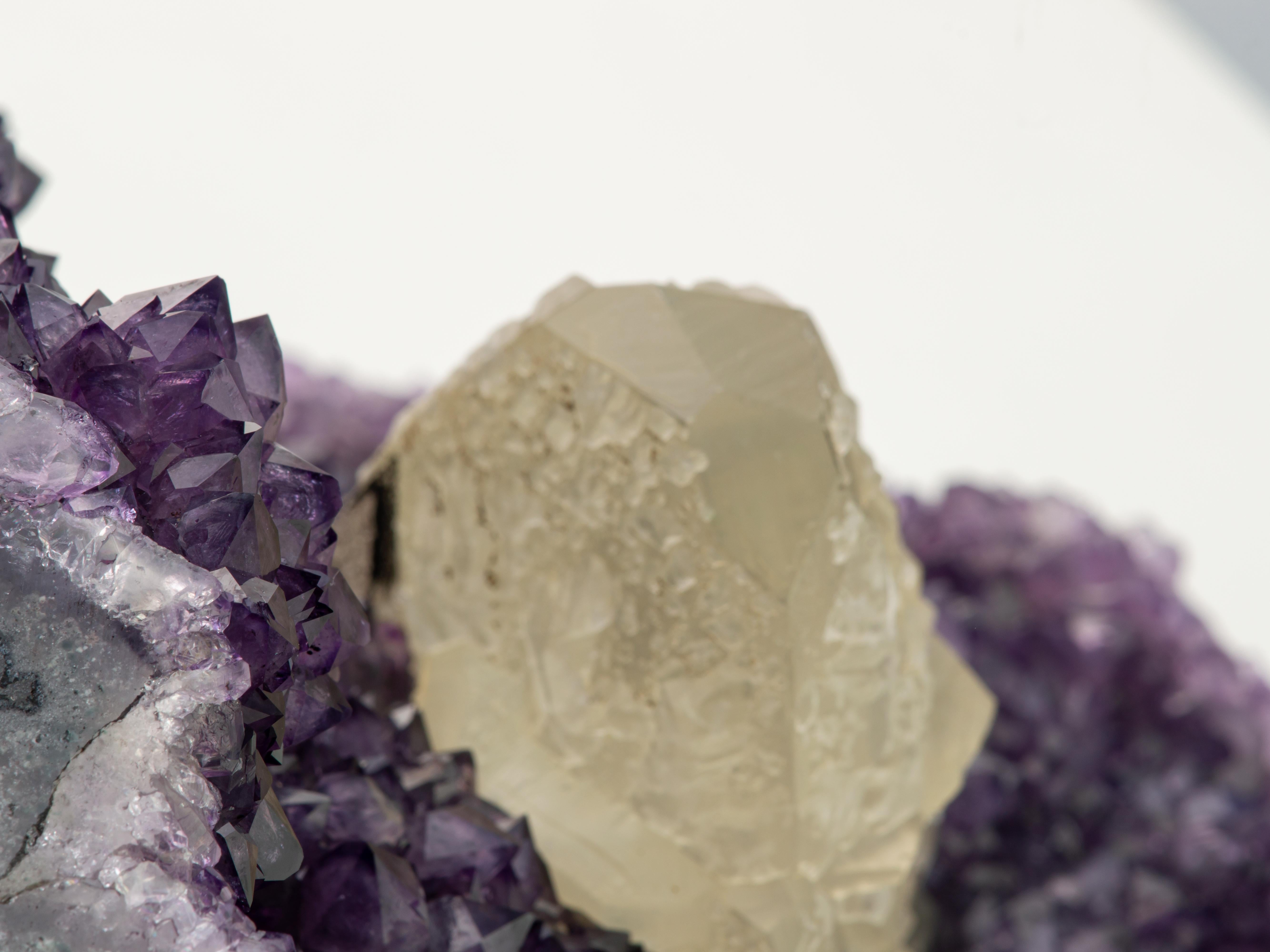 Amethyst calcite and black epitaxial goethite - a rare stone formation For Sale 1