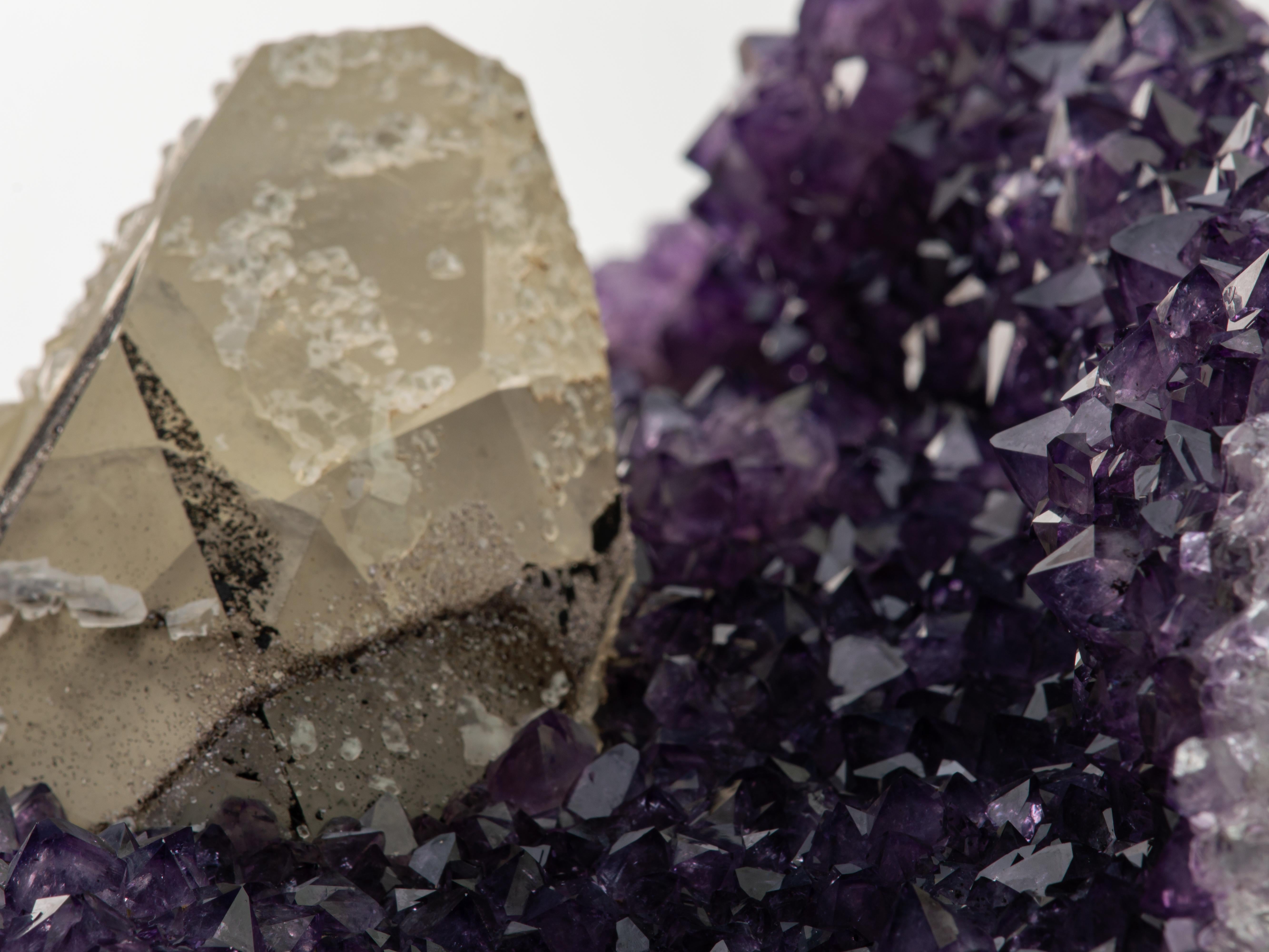 18th Century and Earlier Amethyst calcite and black epitaxial goethite - a rare stone formation For Sale