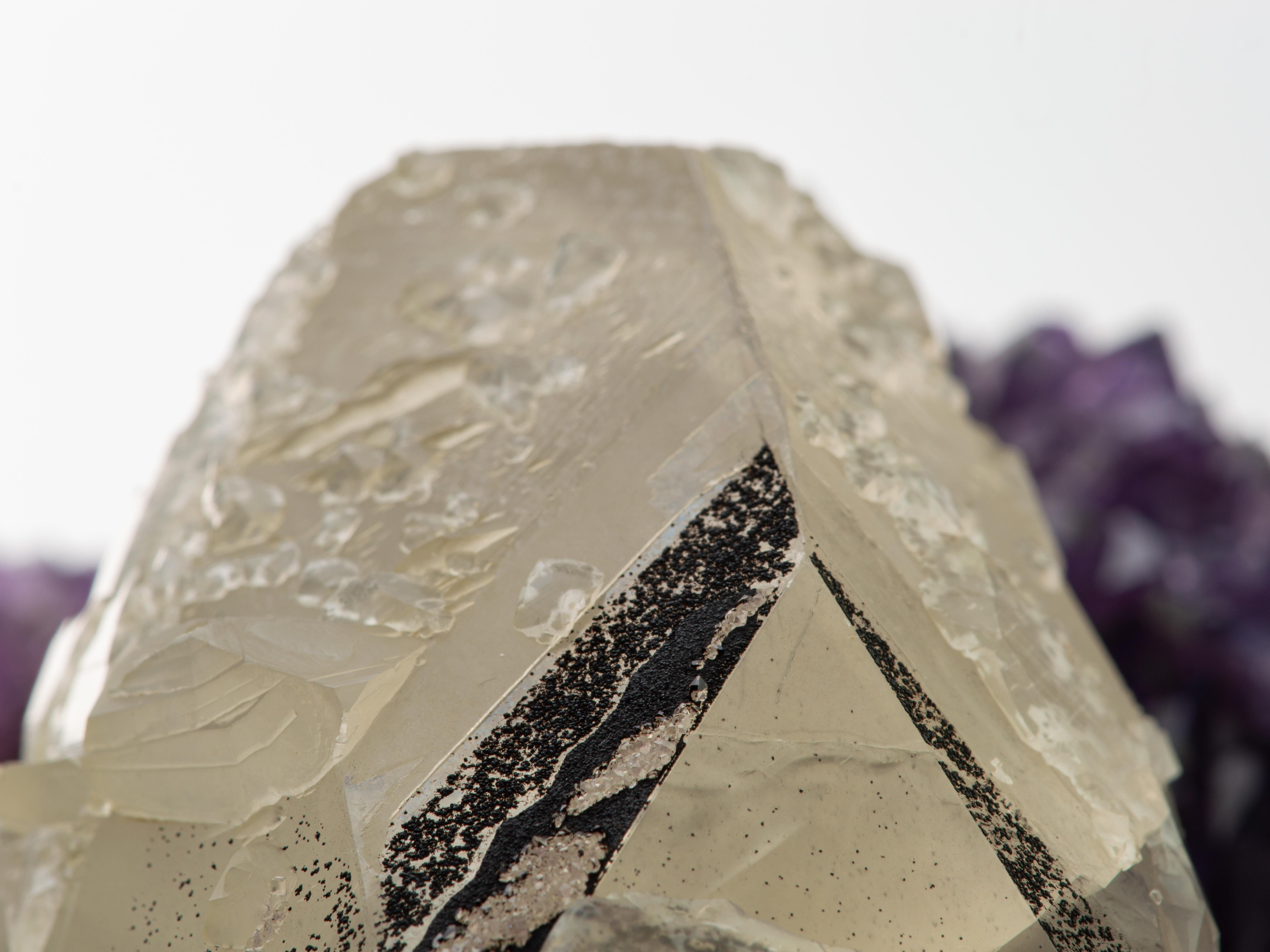 Agate Amethyst calcite and black epitaxial goethite - a rare stone formation For Sale