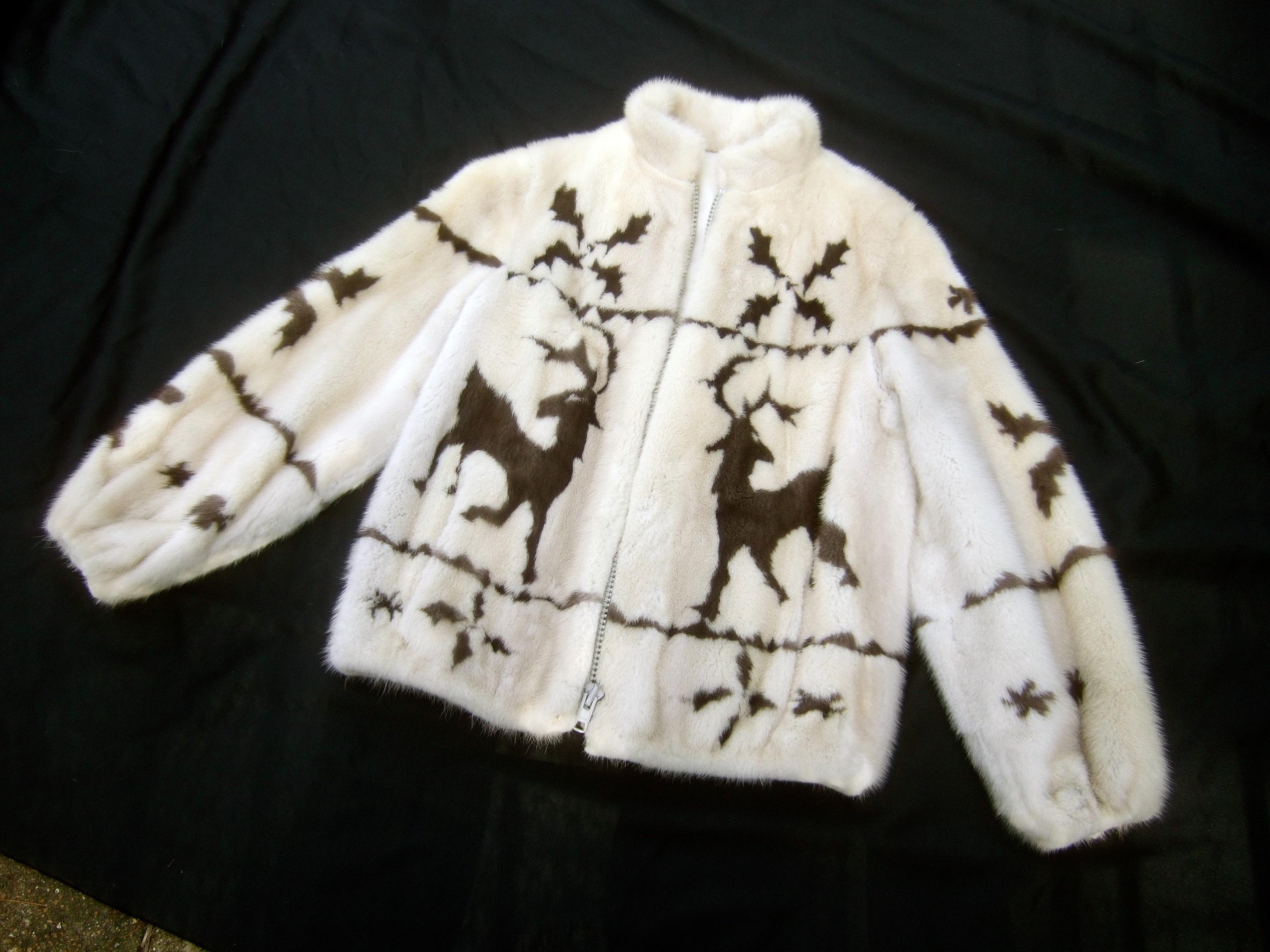 Spectacular Custom Made Pearl Mink & Mocha Reindeer Fur Jacket Circa 1970s 6