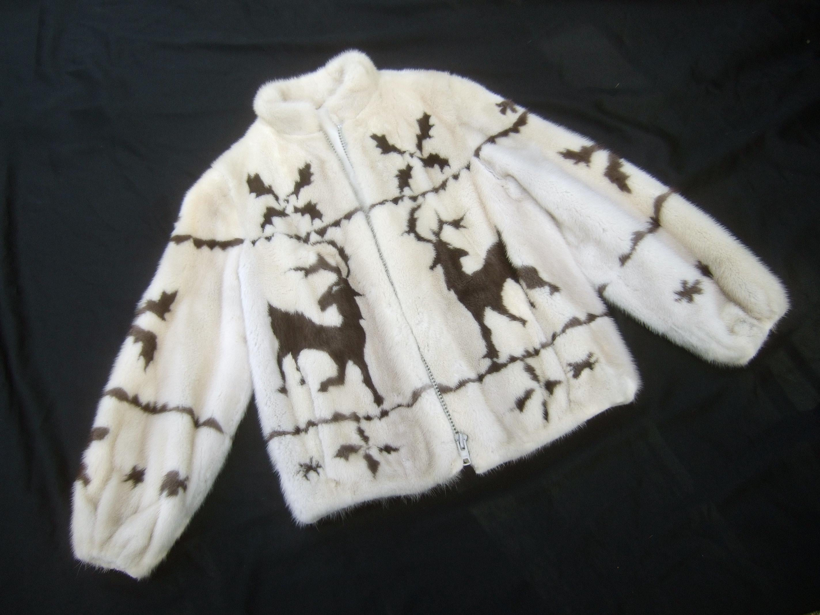 Gray Spectacular Custom Made Pearl Mink & Mocha Reindeer Fur Jacket Circa 1970s