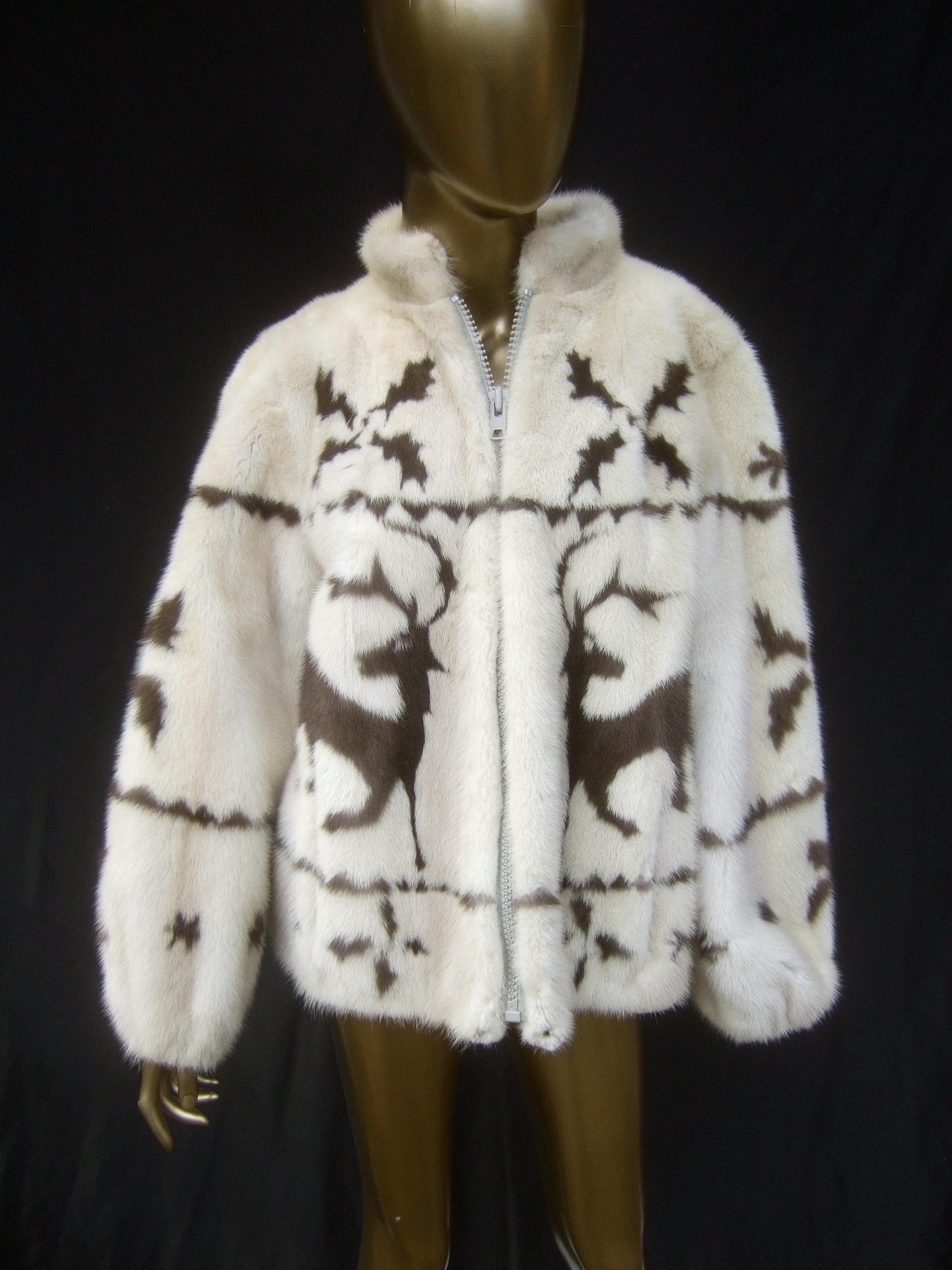 Spectacular Custom Made Pearl Mink & Mocha Reindeer Fur Jacket Circa 1970s In Good Condition In University City, MO