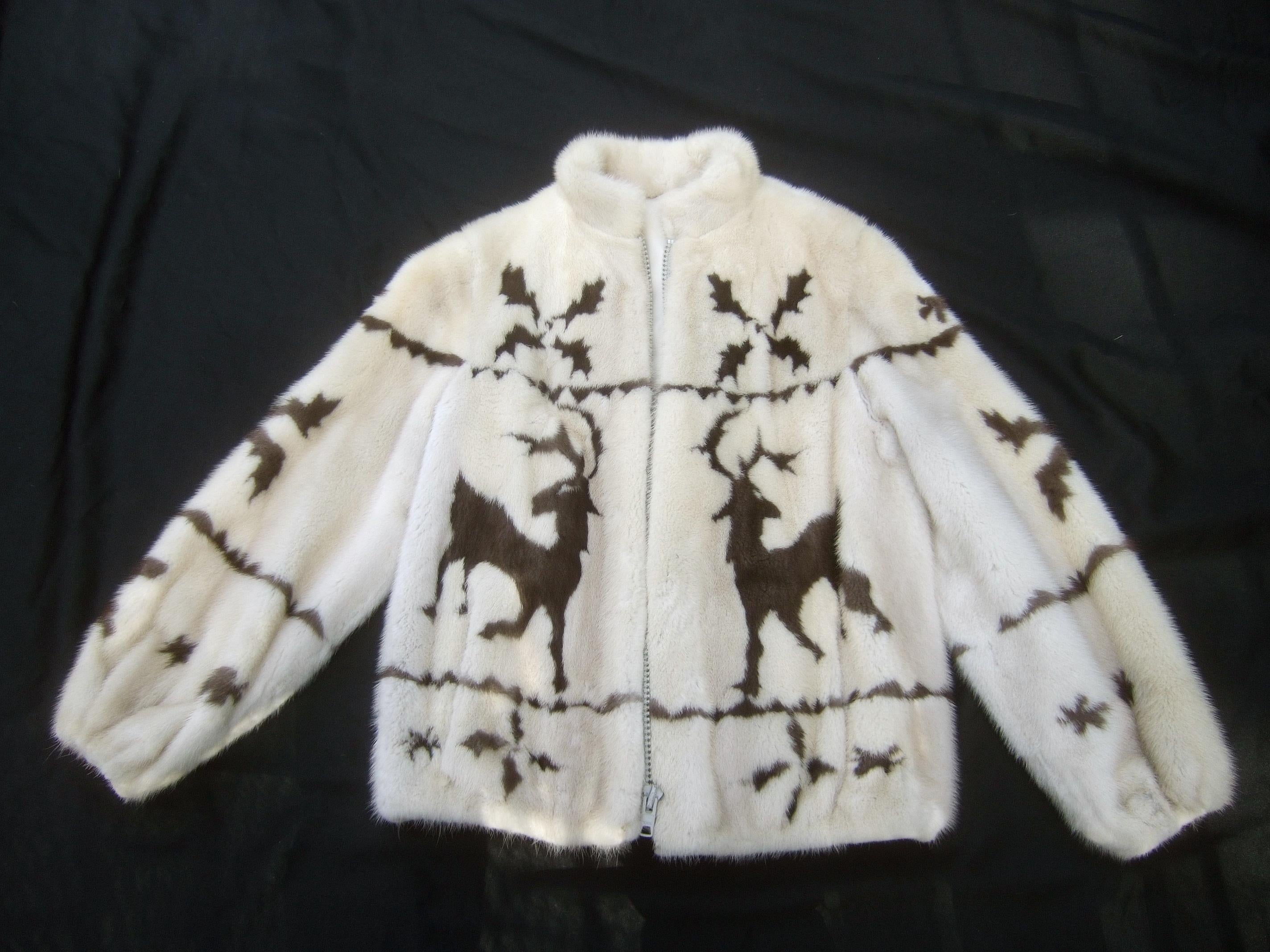 Spectacular Custom Made Pearl Mink & Mocha Reindeer Fur Jacket Circa 1970s 1
