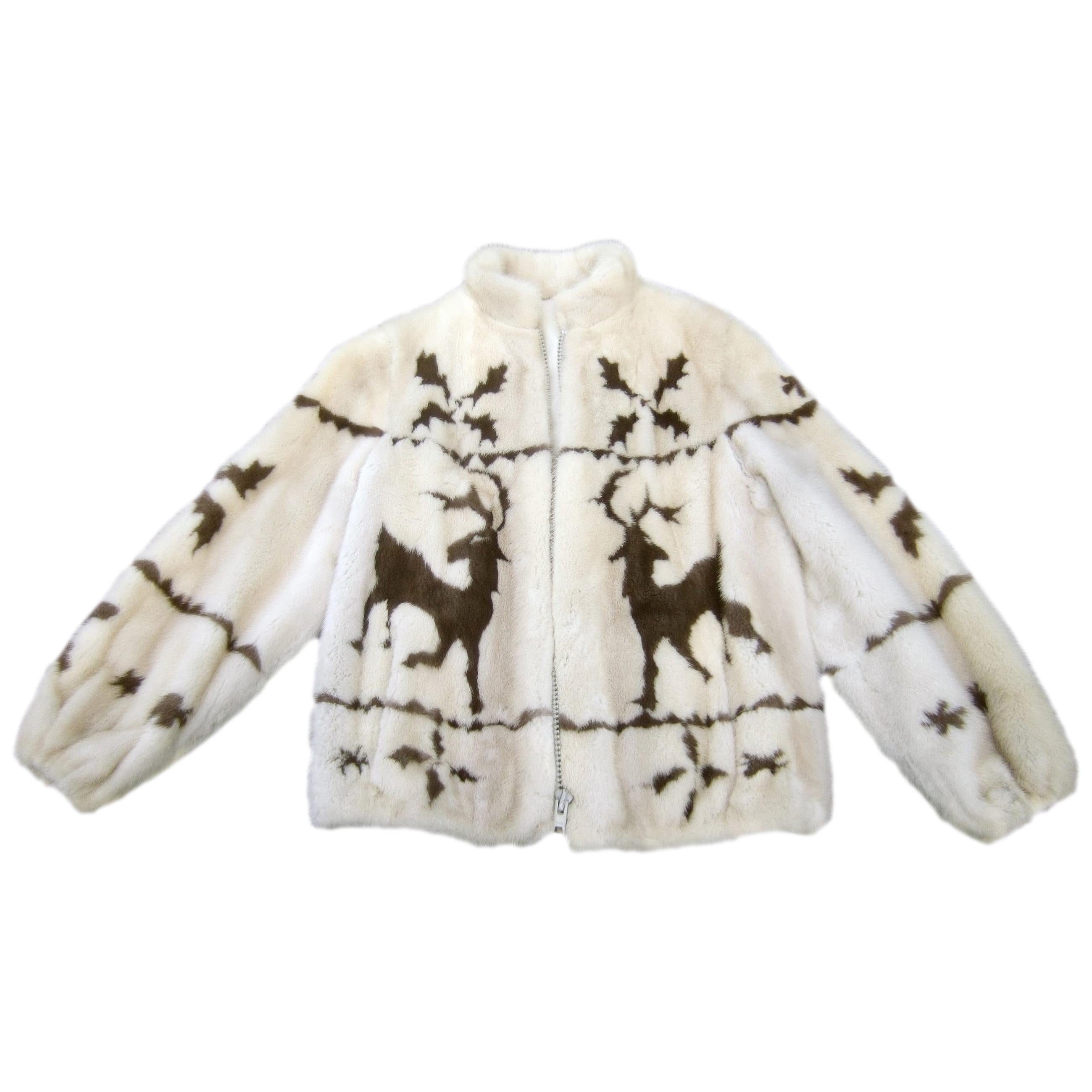 Spectacular Custom Made Pearl Mink & Mocha Reindeer Fur Jacket Circa 1970s