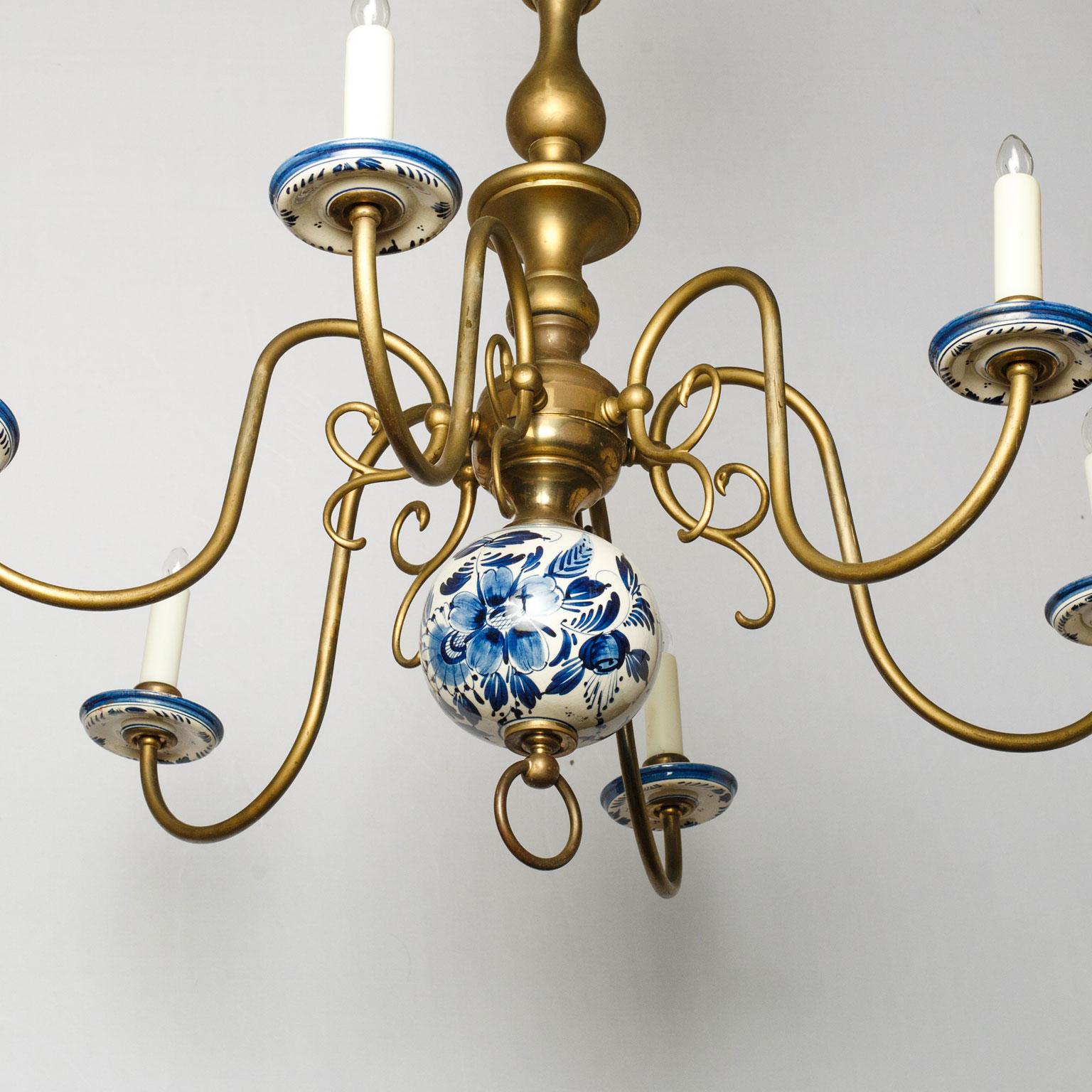Baroque Spectacular Delft and Bronze Chandelier For Sale