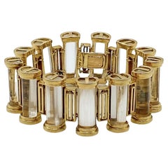 Vintage Spectacular Designer Lalaounis 18k Gold Bracelet With 13 Clear Quartz Columns