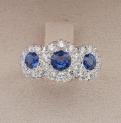 Spectacular Diamond and Natural Blue Sapphire Vintage Trilogy Ring